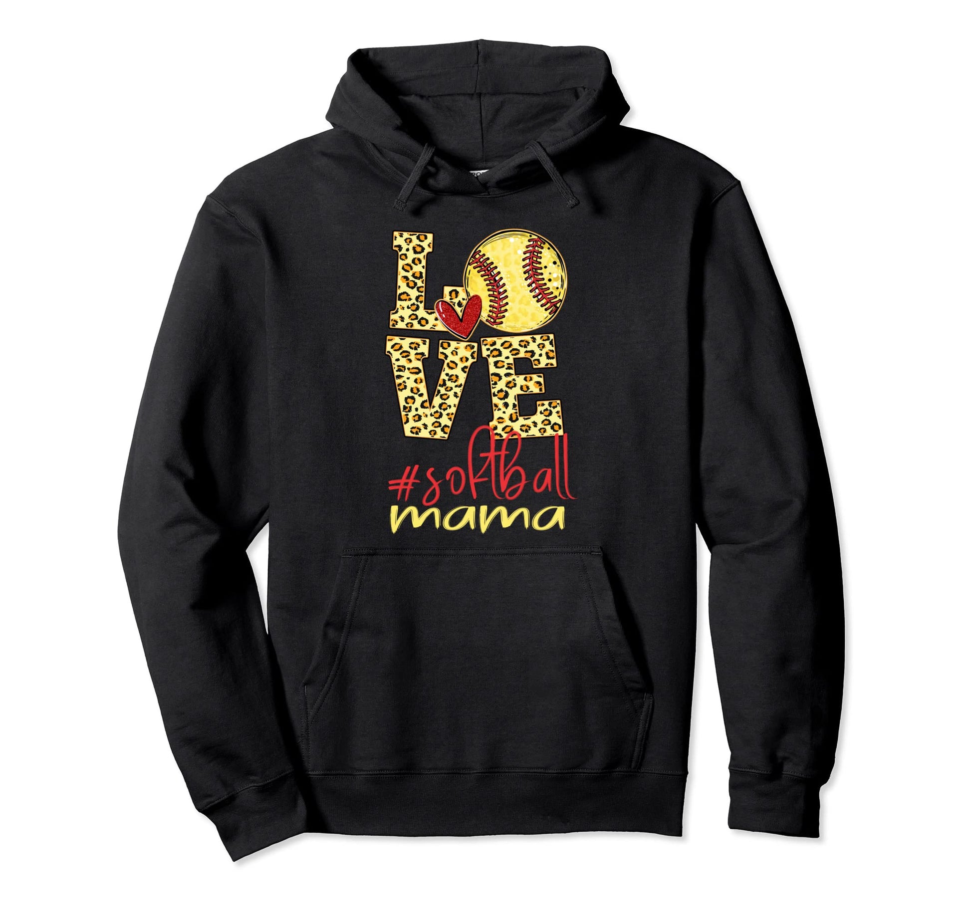 Softball Mom Leopard Funny Baseball Mama Hoodie - Graphic Print Unisex - T-Shirt, Sweatshirt, Hoodie