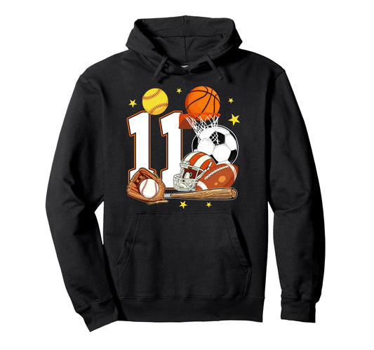 11Th Birthday Sports Birthday Theme 11 Hoodie - Custom Art Print Men Women - T-Shirt, Sweatshirt, Hoodie