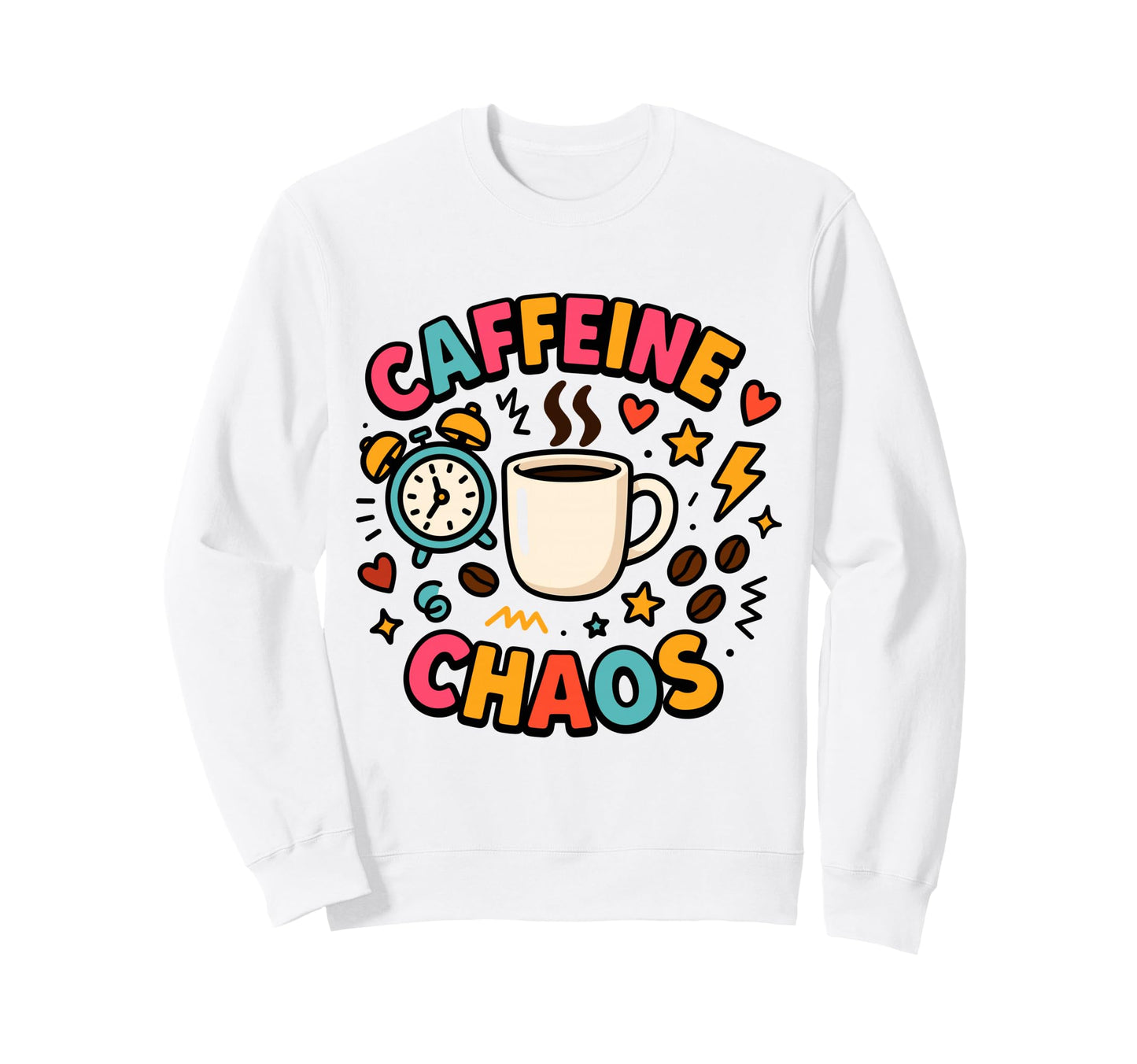 Caffeine Chaos Colorful Coffee Sweatshirt - Fun Novelty Design for Adults - T-Shirt, Sweatshirt, Hoodie