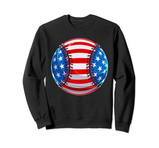 American Flag Baseball 4Th July Usa Sweatshirt - Fun Novelty Design Unisex - T-Shirt, Sweatshirt, Hoodie