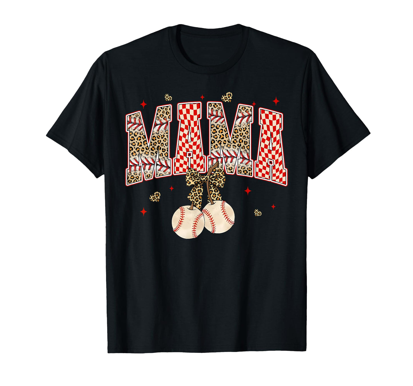 Mama Baseball Cherry Coquette Bow Game Day T-Shirt - Trendy Graphic Unisex - T-Shirt, Sweatshirt, Hoodie
