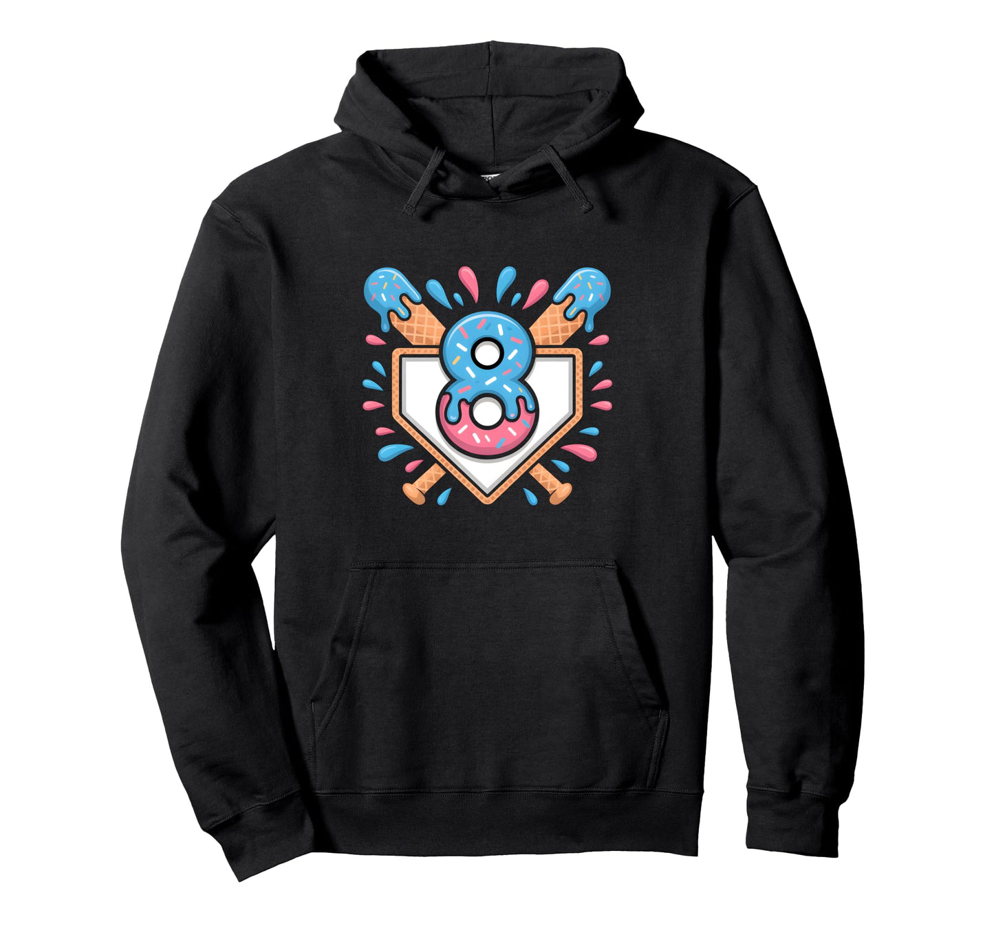 8Th Birthday Ice Cream Baseball Hoodie - Trendy Graphic Men Women - T-Shirt, Sweatshirt, Hoodie