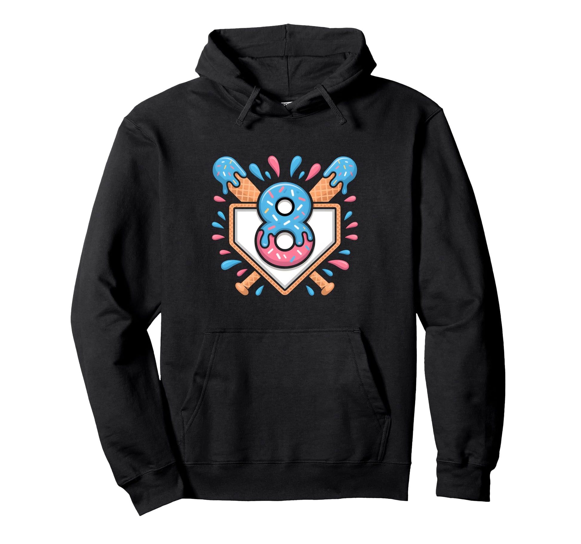 8Th Birthday Ice Cream Baseball Hoodie - Trendy Graphic Men Women - T-Shirt, Sweatshirt, Hoodie