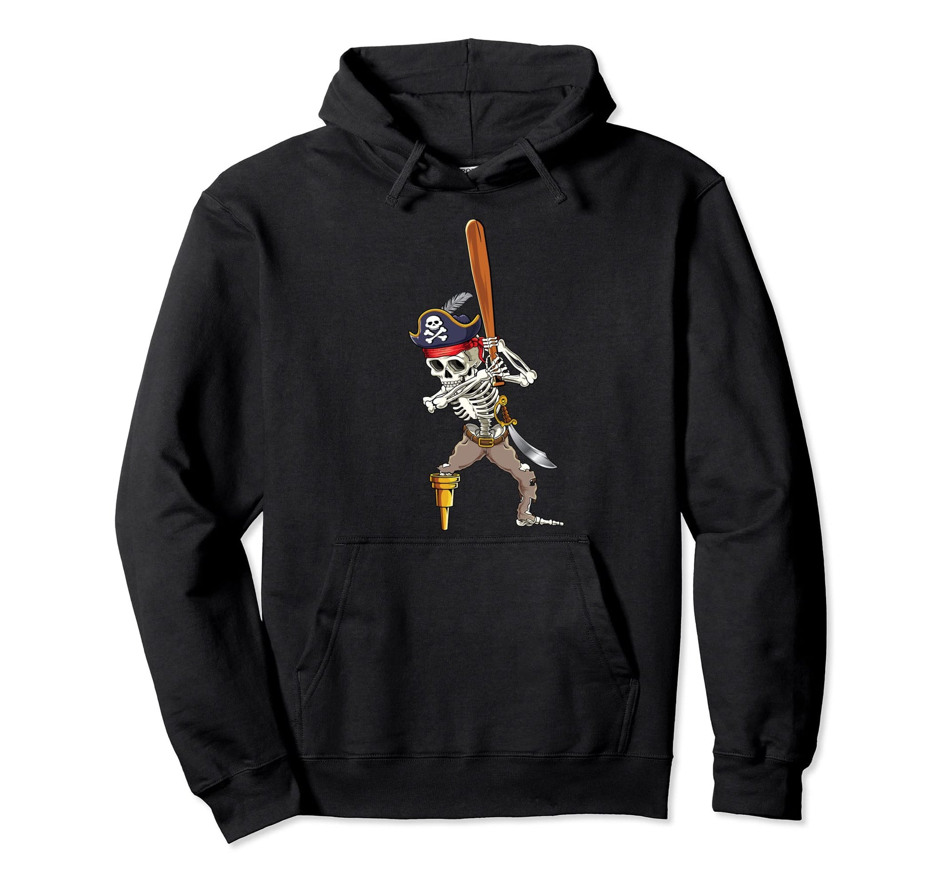 Skeleton Pirate Baseball Batting Home Hoodie - Streetwear Style for Adults - T-Shirt, Sweatshirt, Hoodie