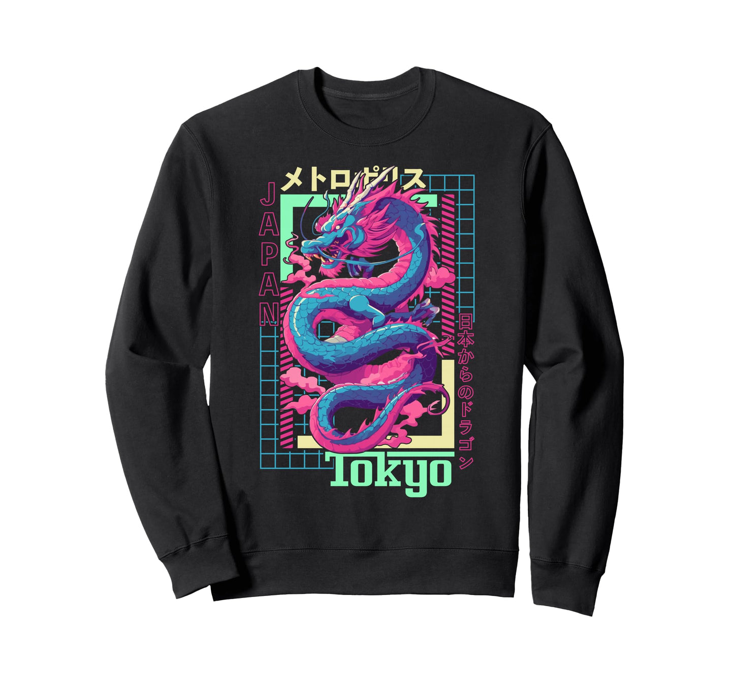 Tokyo City Synthwave 80S Dragon Sweatshirt - Graphic Print for Adults - T-Shirt, Sweatshirt, Hoodie