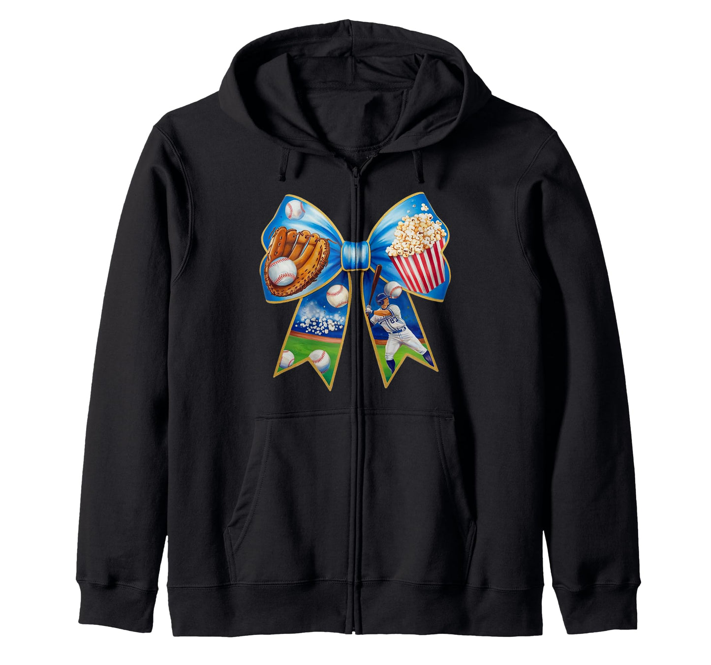 Baseball Bow Popcorn Glove Bat Sweatshirt - Fun Novelty Design Men Women - T-Shirt, Sweatshirt, Hoodie