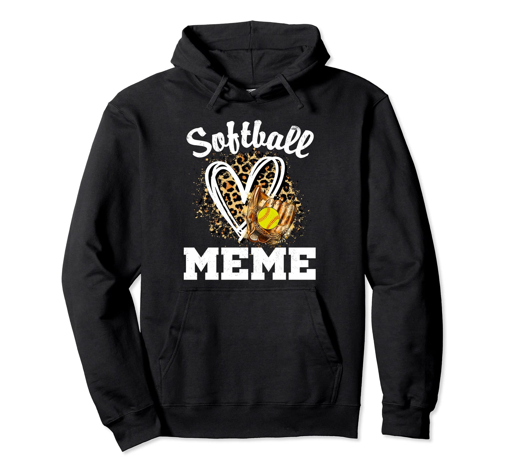 Softball Meme Leopard Heart Hoodie - Unique Graphic Unisex - T-Shirt, Sweatshirt, Hoodie