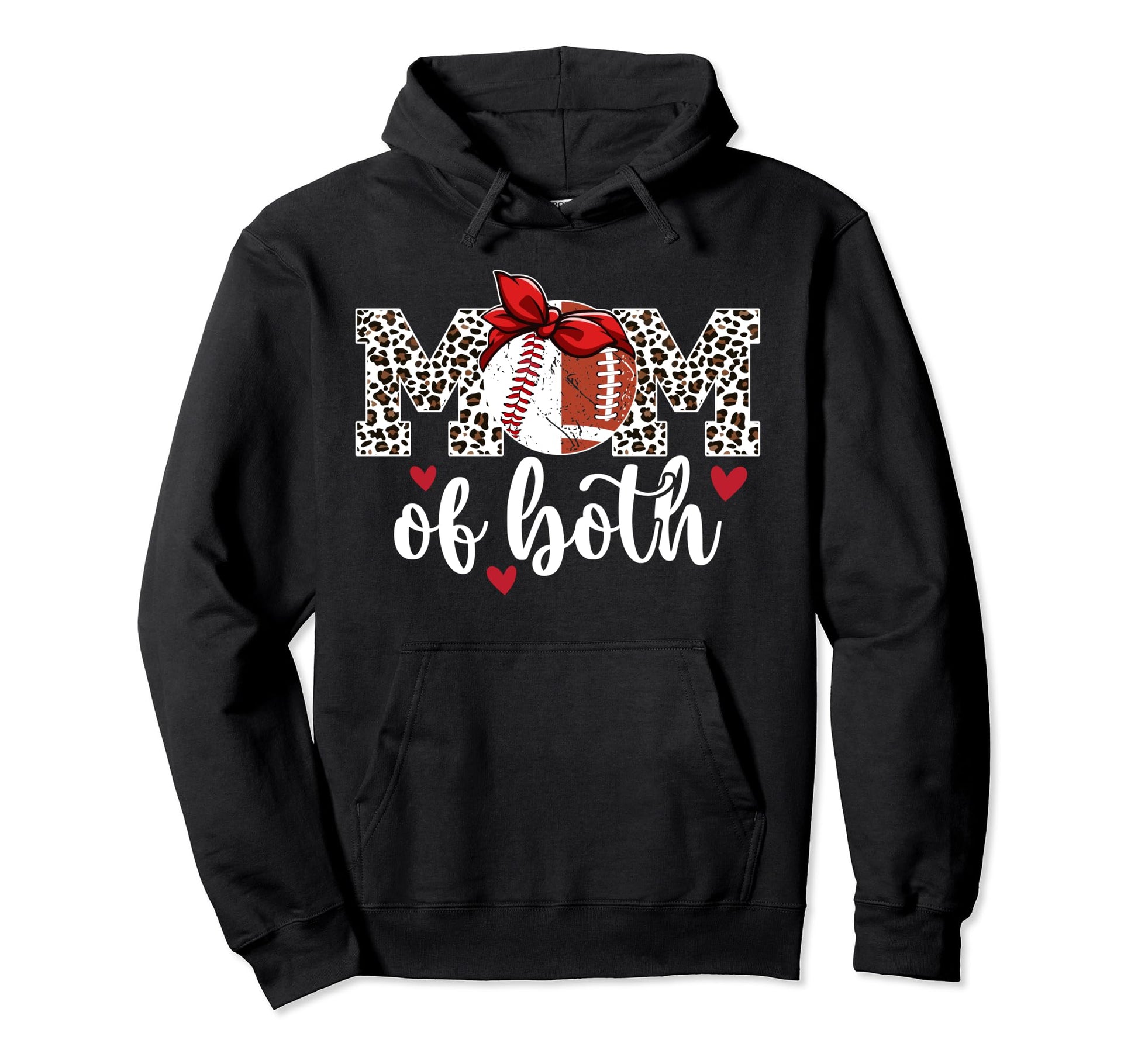 Mom Both Leopard Football Baseball Mom Hoodie - Novelty Apparel Unisex - T-Shirt, Sweatshirt, Hoodie