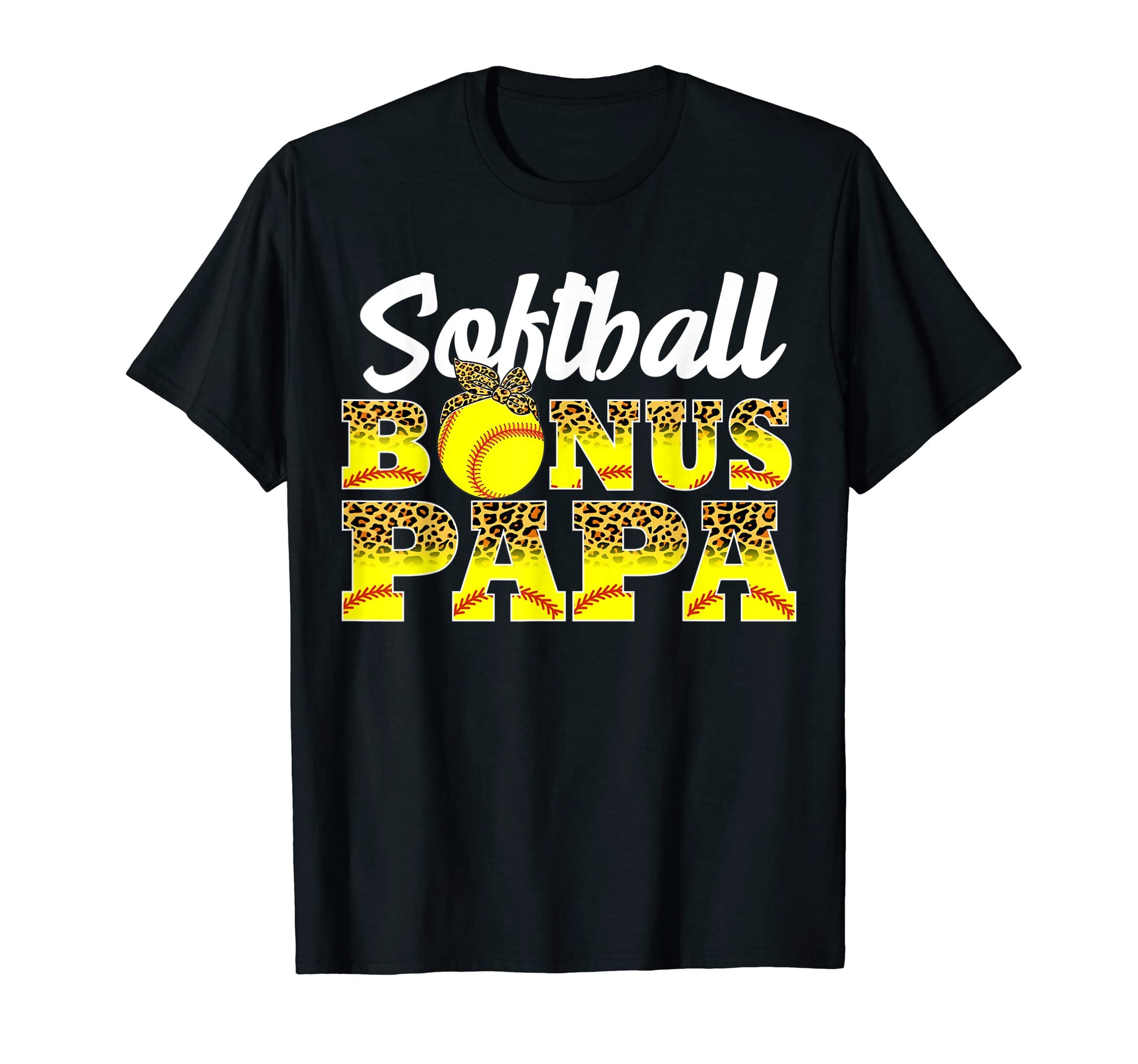 Softball Bonus Papa Game Day Leopard T-Shirt - Custom Art Print for Adults - T-Shirt, Sweatshirt, Hoodie