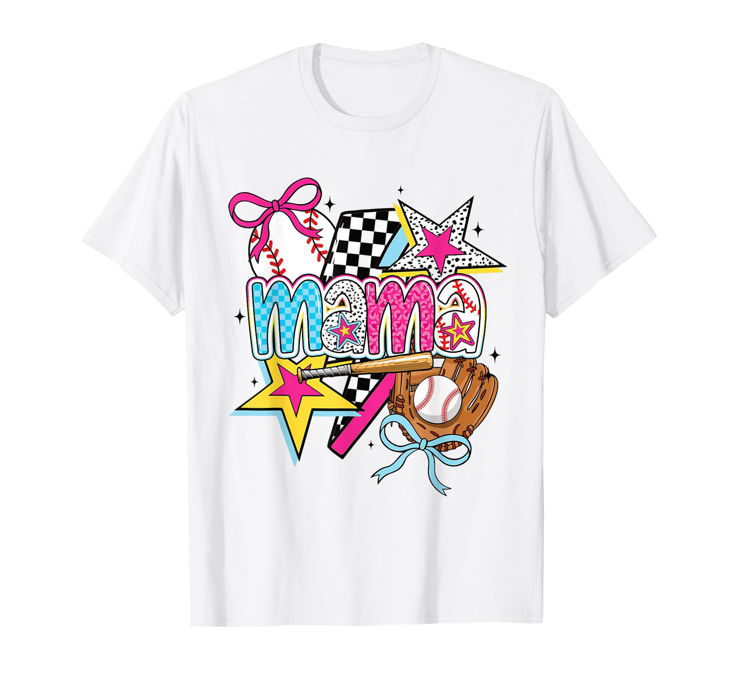 Baseball Mama Stars And Bow Softball T-Shirt - Custom Art Print for Adults - T-Shirt, Sweatshirt, Hoodie