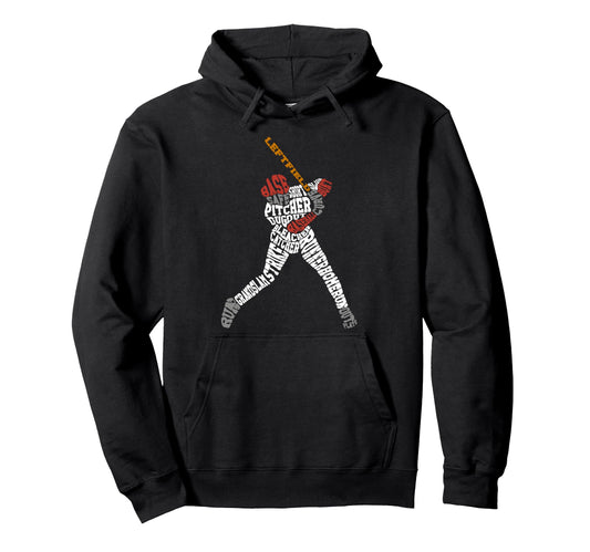 Baseball Fan Word Cloud Batter Baseball Hoodie - Graphic Print Men Women - T-Shirt, Sweatshirt, Hoodie