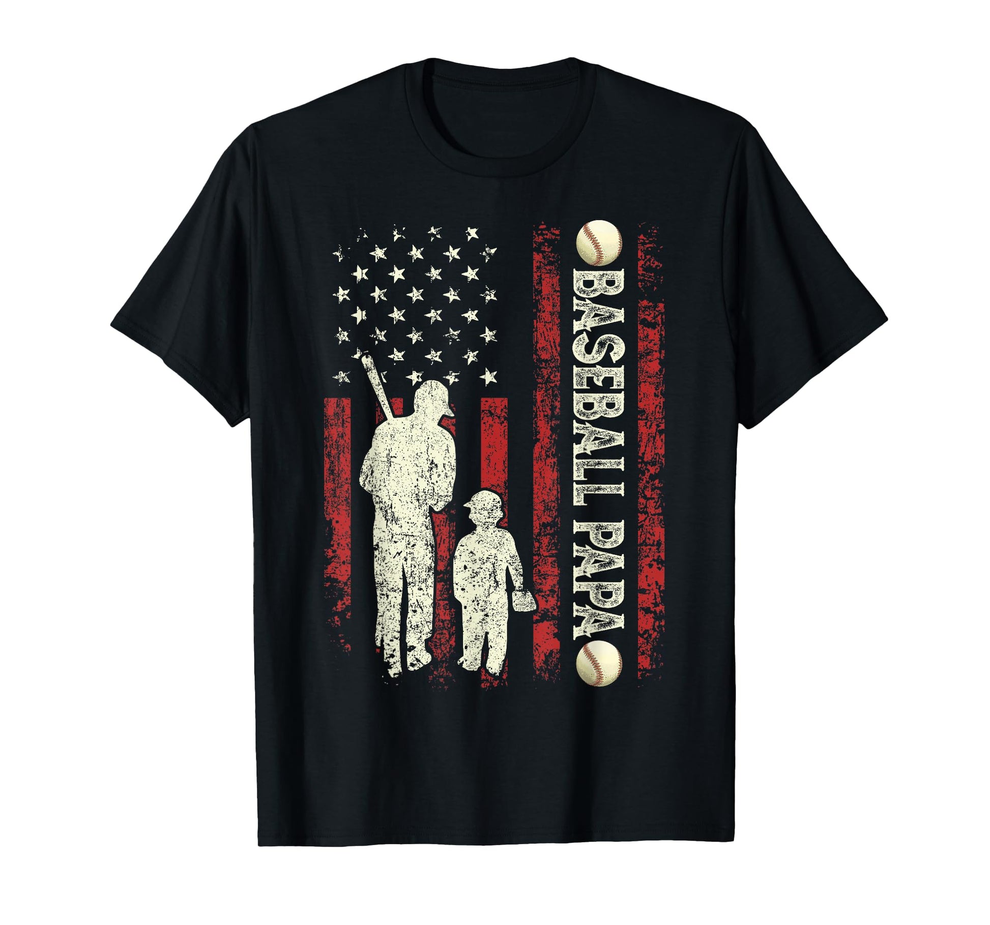 Fathers Day Baseball Papa Usa Flag T-Shirt - Custom Art Print for Adults - T-Shirt, Sweatshirt, Hoodie