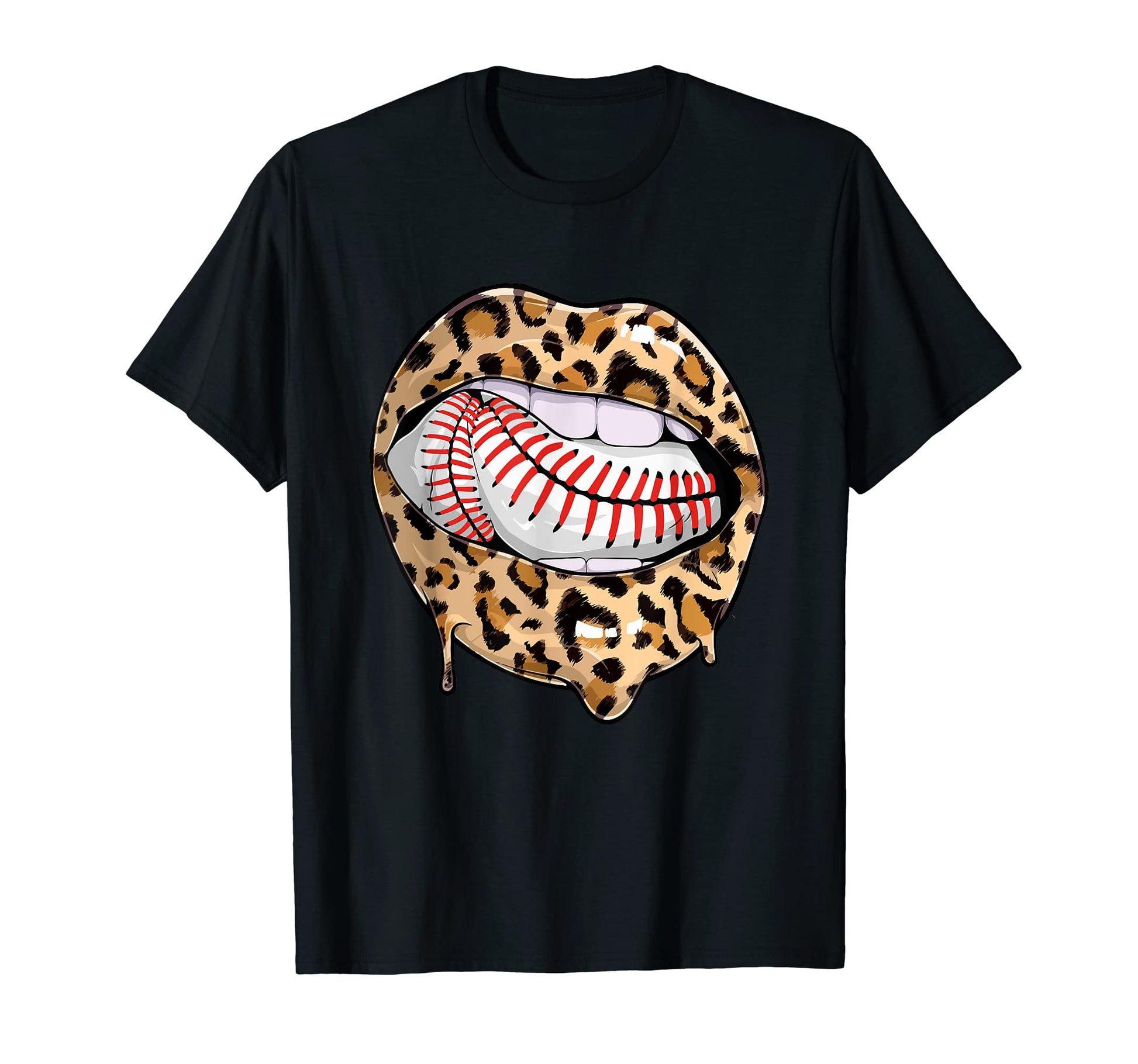 Leopard Lips Baseball Tongue Out Ball T-Shirt - Fun Novelty Design Unisex - T-Shirt, Sweatshirt, Hoodie