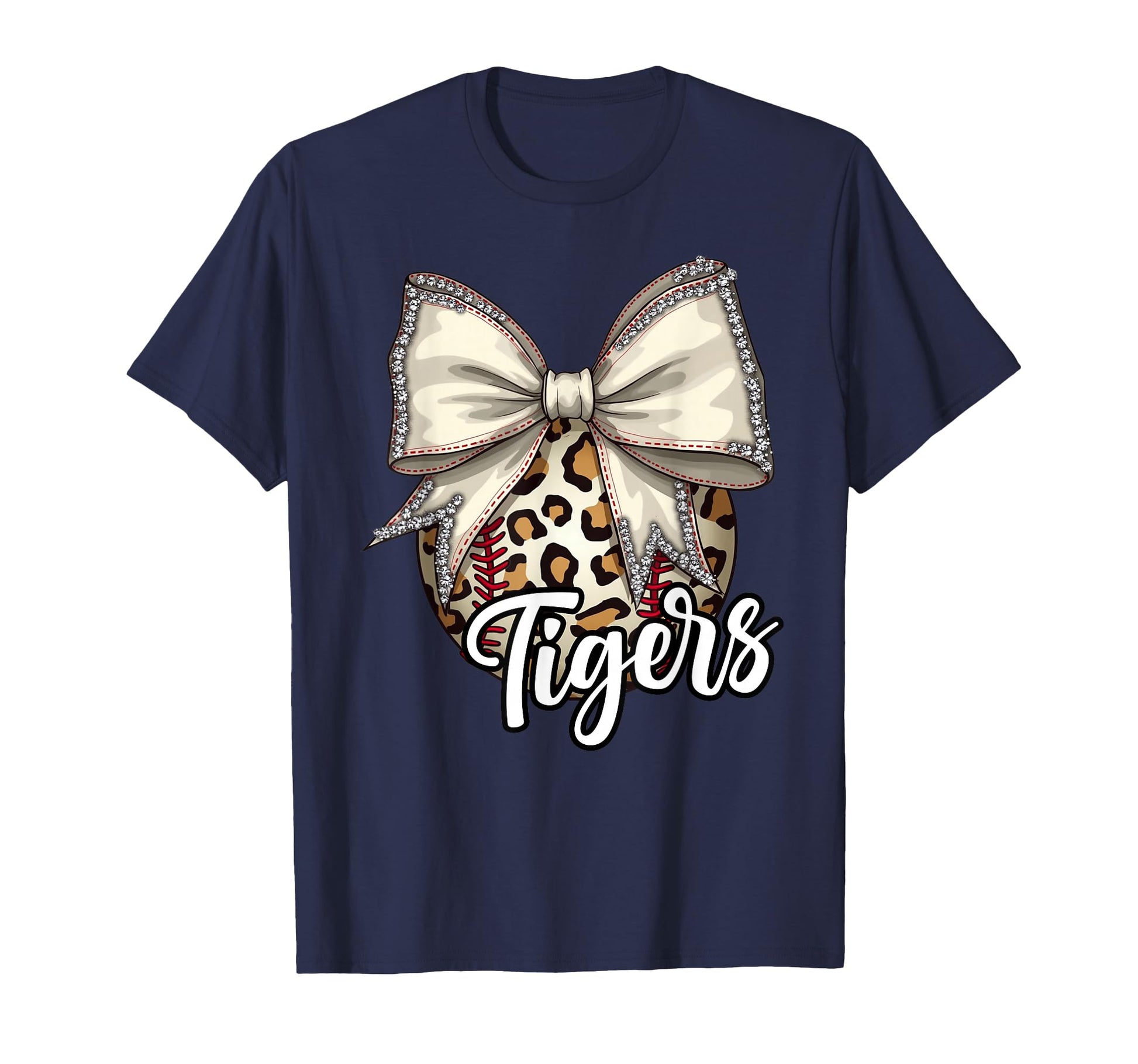 Tigers Baseball Leopard Coquette Bow T-Shirt - Minimalist Print Men Women - T-Shirt, Sweatshirt, Hoodie