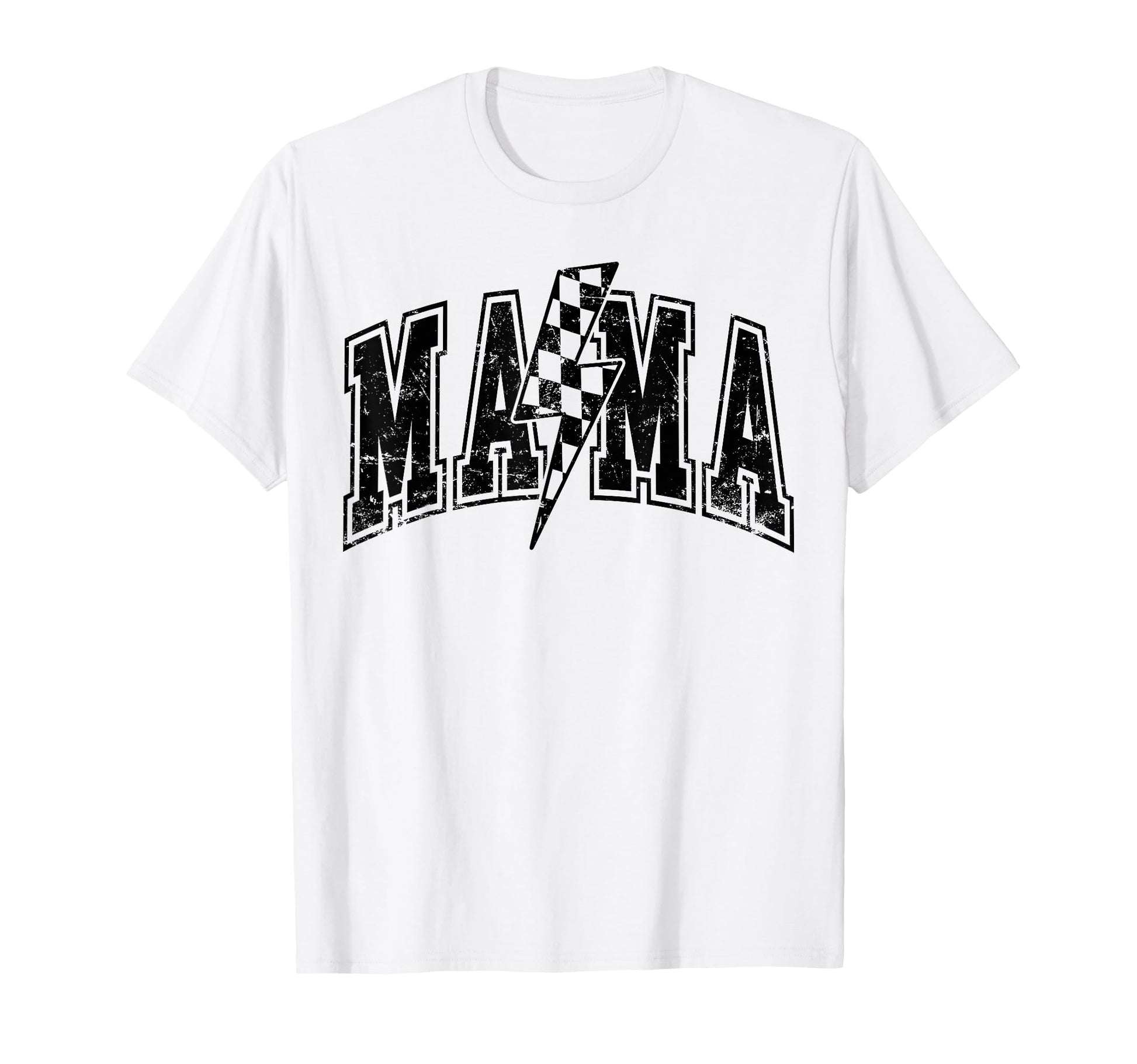 Mama Lightning Bolt Checkered Varsity T-Shirt - Novelty Apparel Men Women - T-Shirt, Sweatshirt, Hoodie