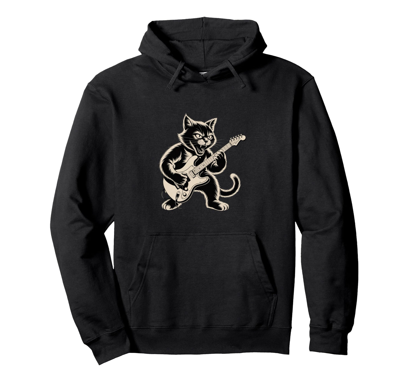 Cat Playing Loud Electric Guitar Hoodie - Graphic Print for Adults - T-Shirt, Sweatshirt, Hoodie