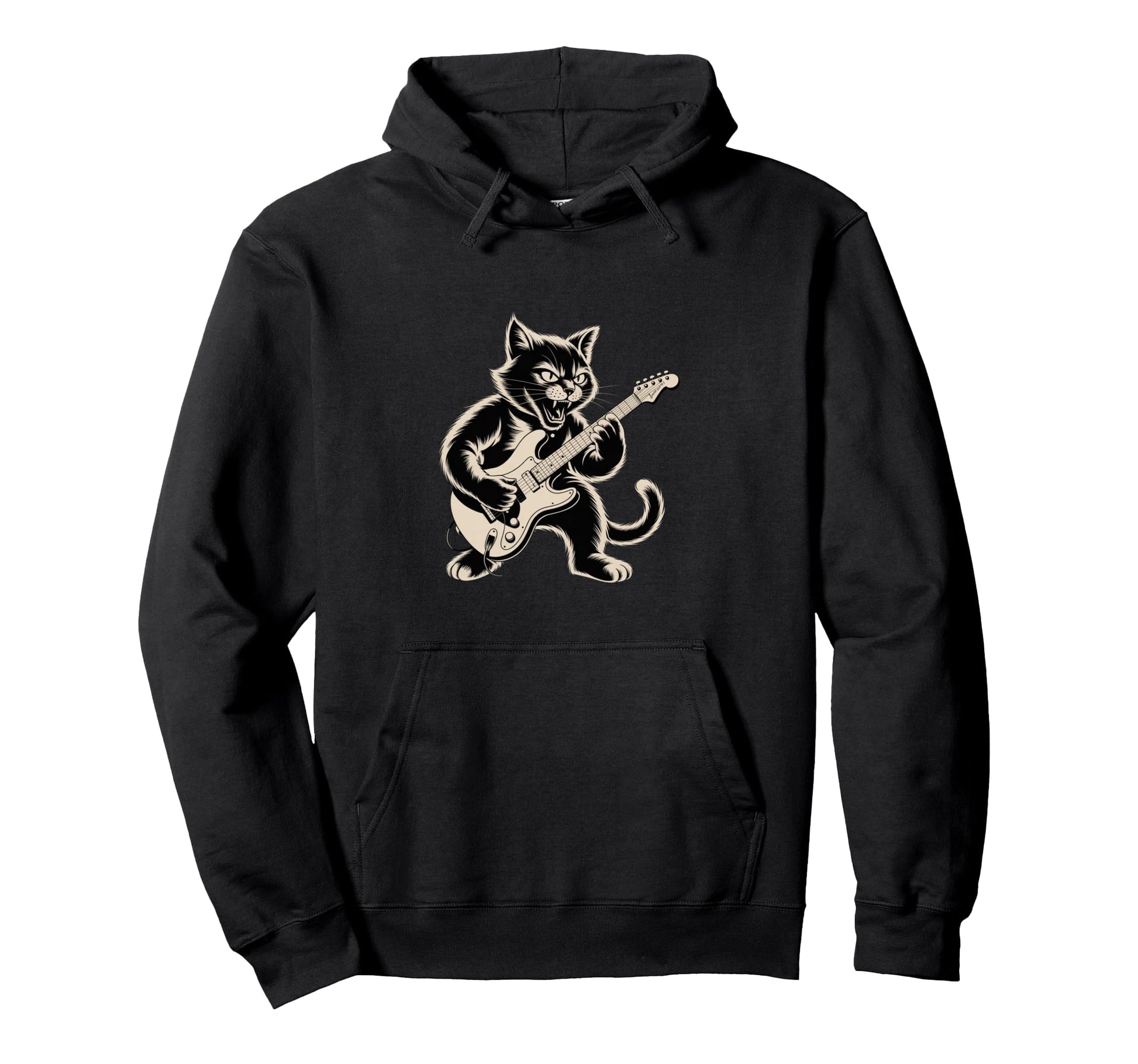 Cat Playing Loud Electric Guitar Hoodie - Graphic Print for Adults - T-Shirt, Sweatshirt, Hoodie