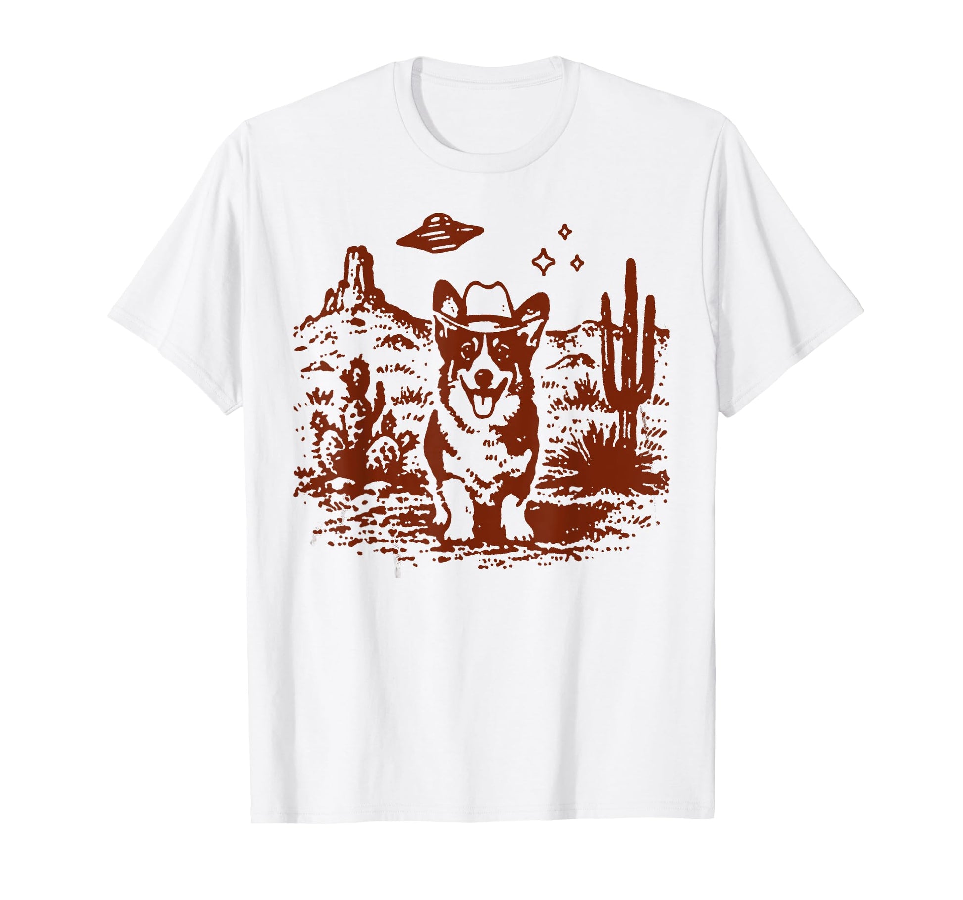 Funny Ufo Alien Cowboy Corgi Desert T-Shirt - Casual Everyday Wear Unisex - T-Shirt, Sweatshirt, Hoodie