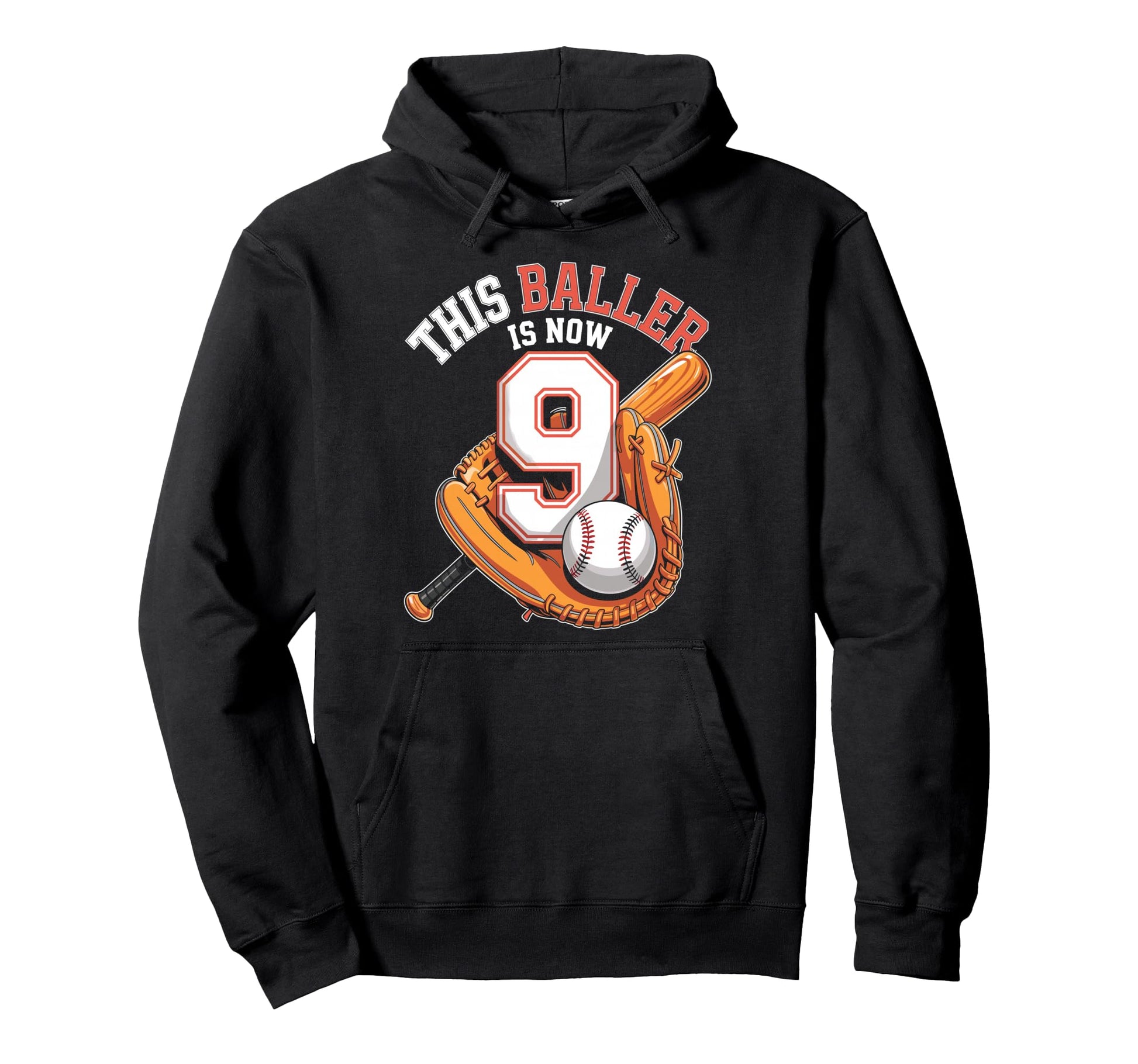 This Baller Is Now 9 Year Baseball Hoodie - Aesthetic Graphic Men Women - T-Shirt, Sweatshirt, Hoodie