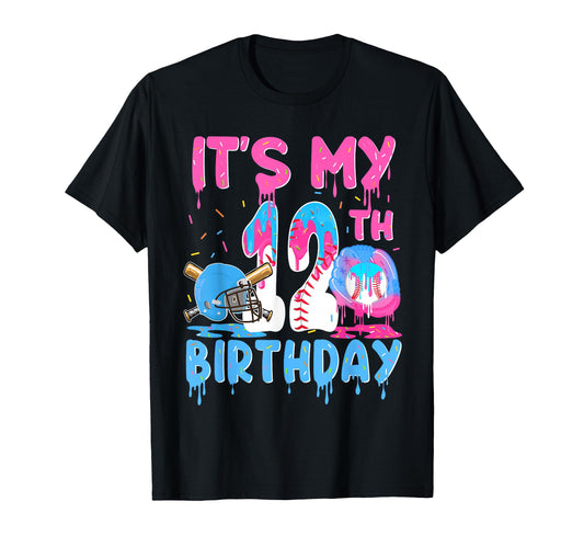 Baseball 12 Year Old Bday Party Its My 12Th T-Shirt - Graphic Print Unisex - T-Shirt, Sweatshirt, Hoodie
