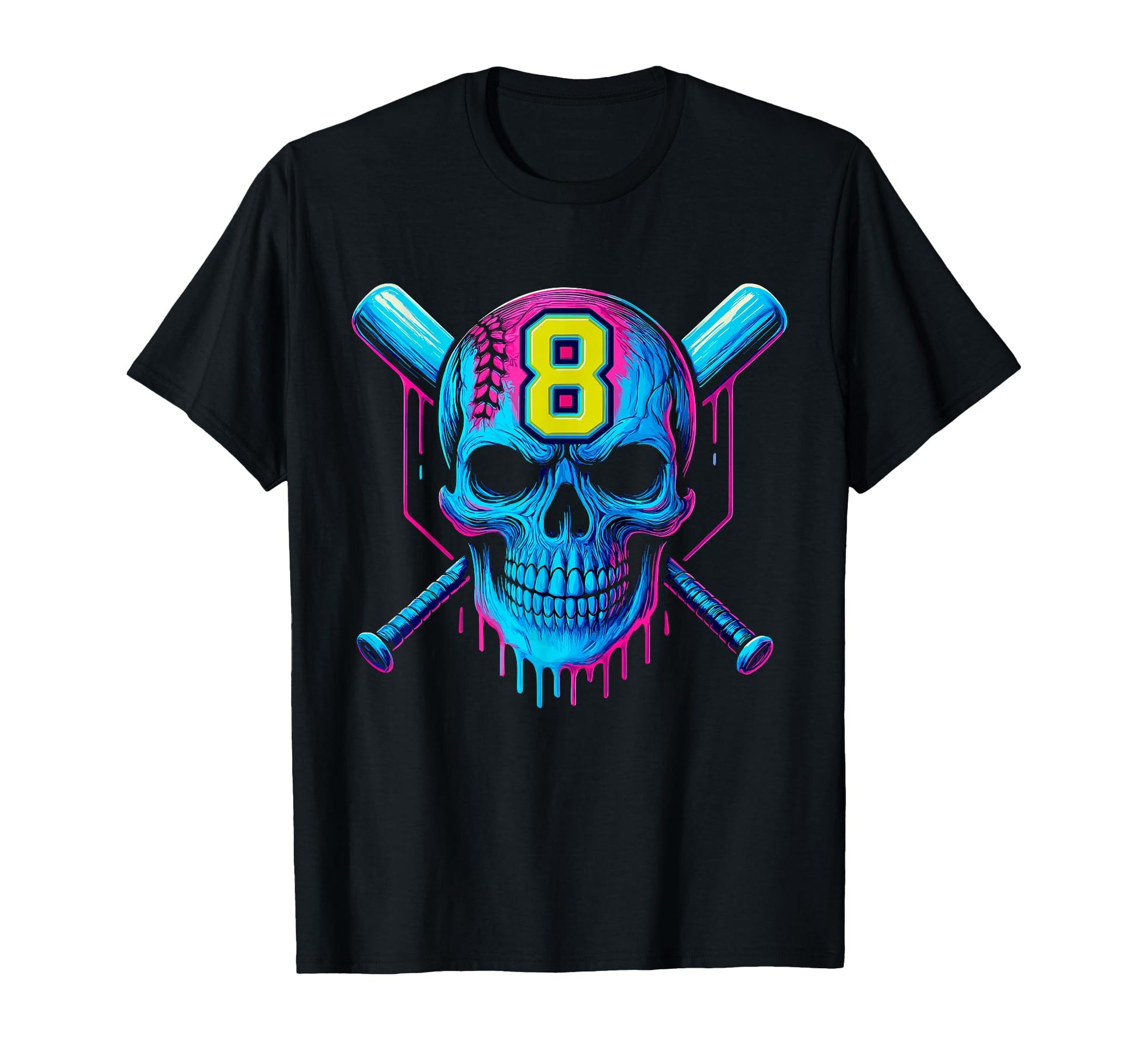 Baseball Skull Drip 8Th Birthday 8 Year Old T-Shirt - Graphic Print Unisex - T-Shirt, Sweatshirt, Hoodie