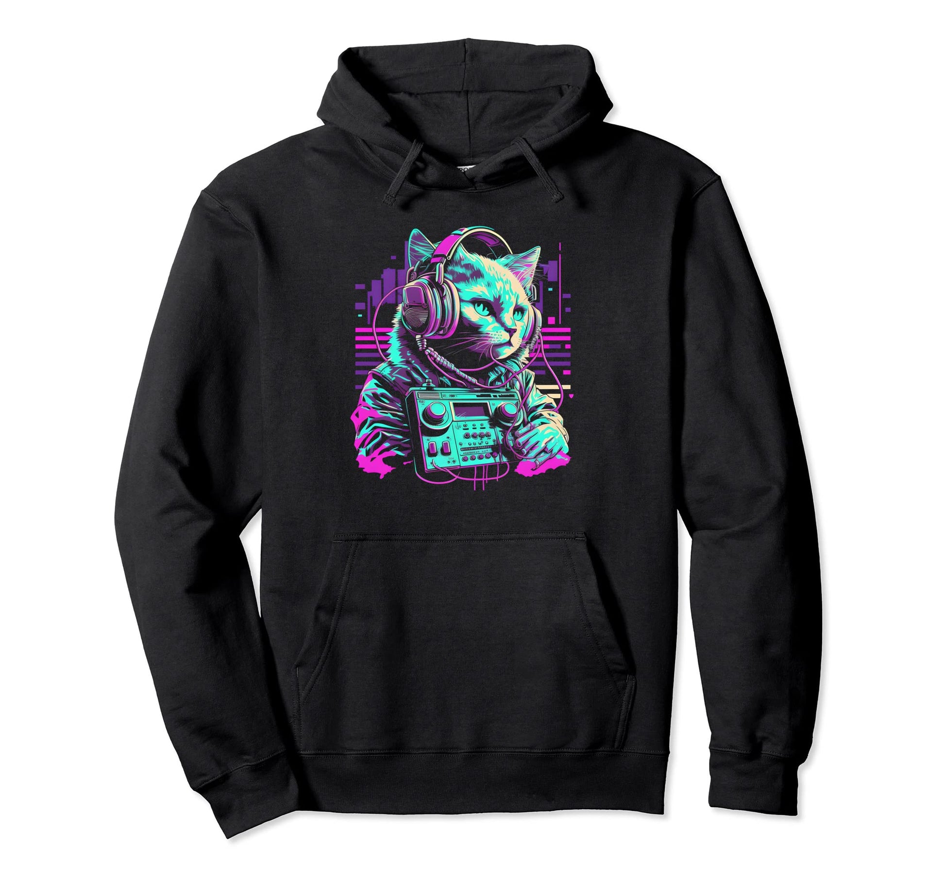 House Dj Cat 80S 90S Kitten Sunset Hoodie - Casual Everyday Wear Unisex - T-Shirt, Sweatshirt, Hoodie