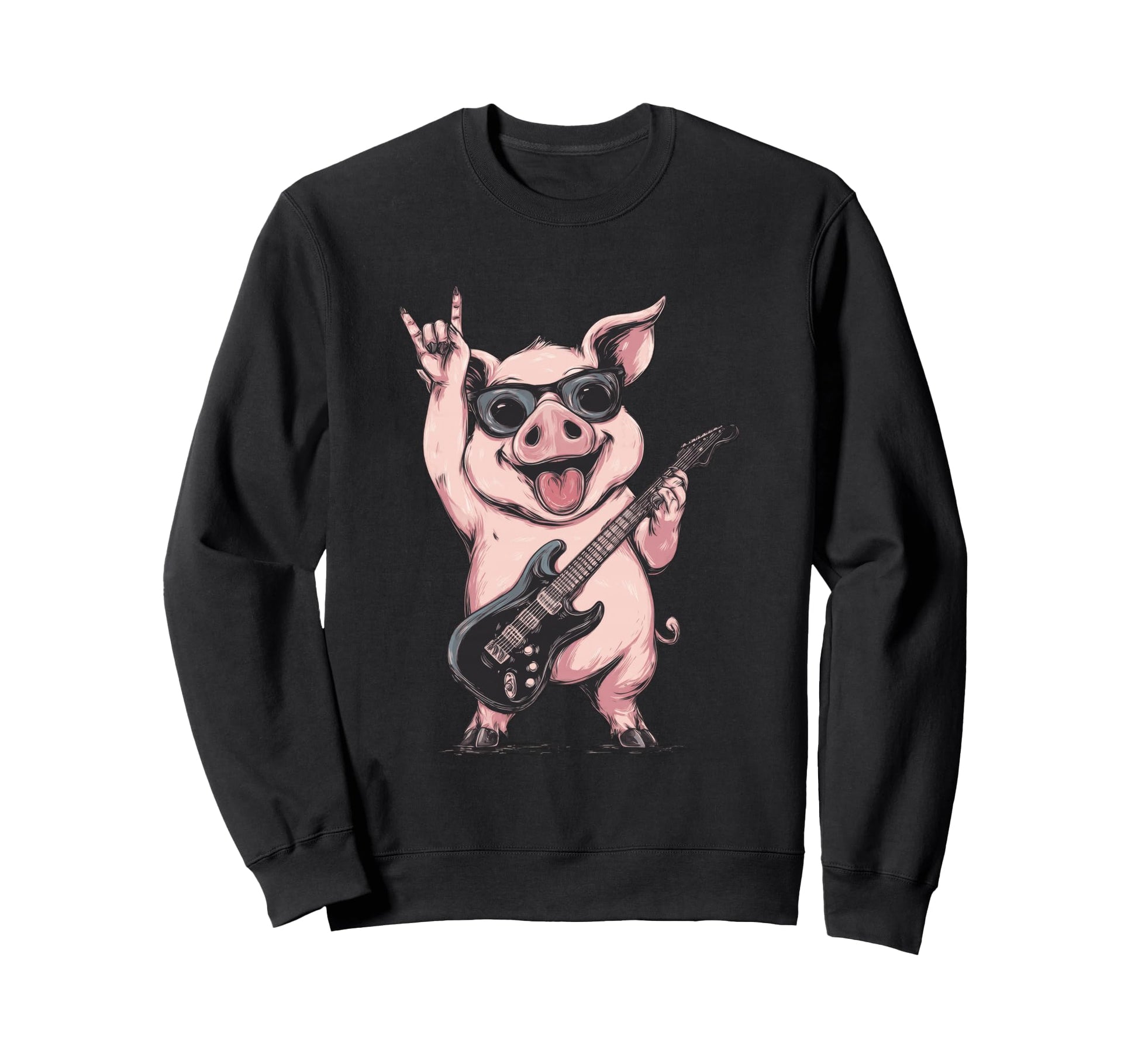 Rockstar Pig Sunglasses Electric Guitar Sweatshirt - Graphic Print Unisex - T-Shirt, Sweatshirt, Hoodie