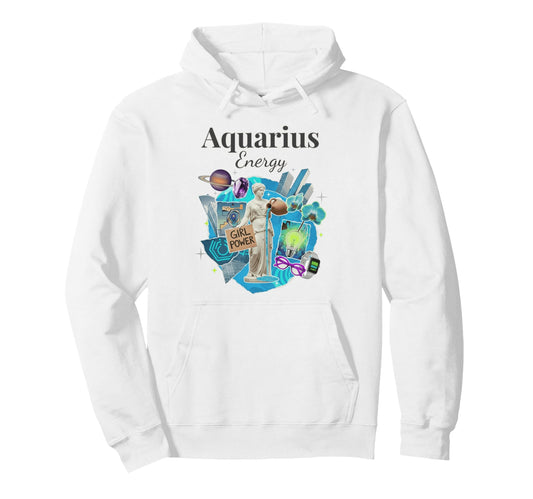 Aquarius Energy Zodiac Birthday Y2K Hoodie - Minimalist Print for Adults - T-Shirt, Sweatshirt, Hoodie
