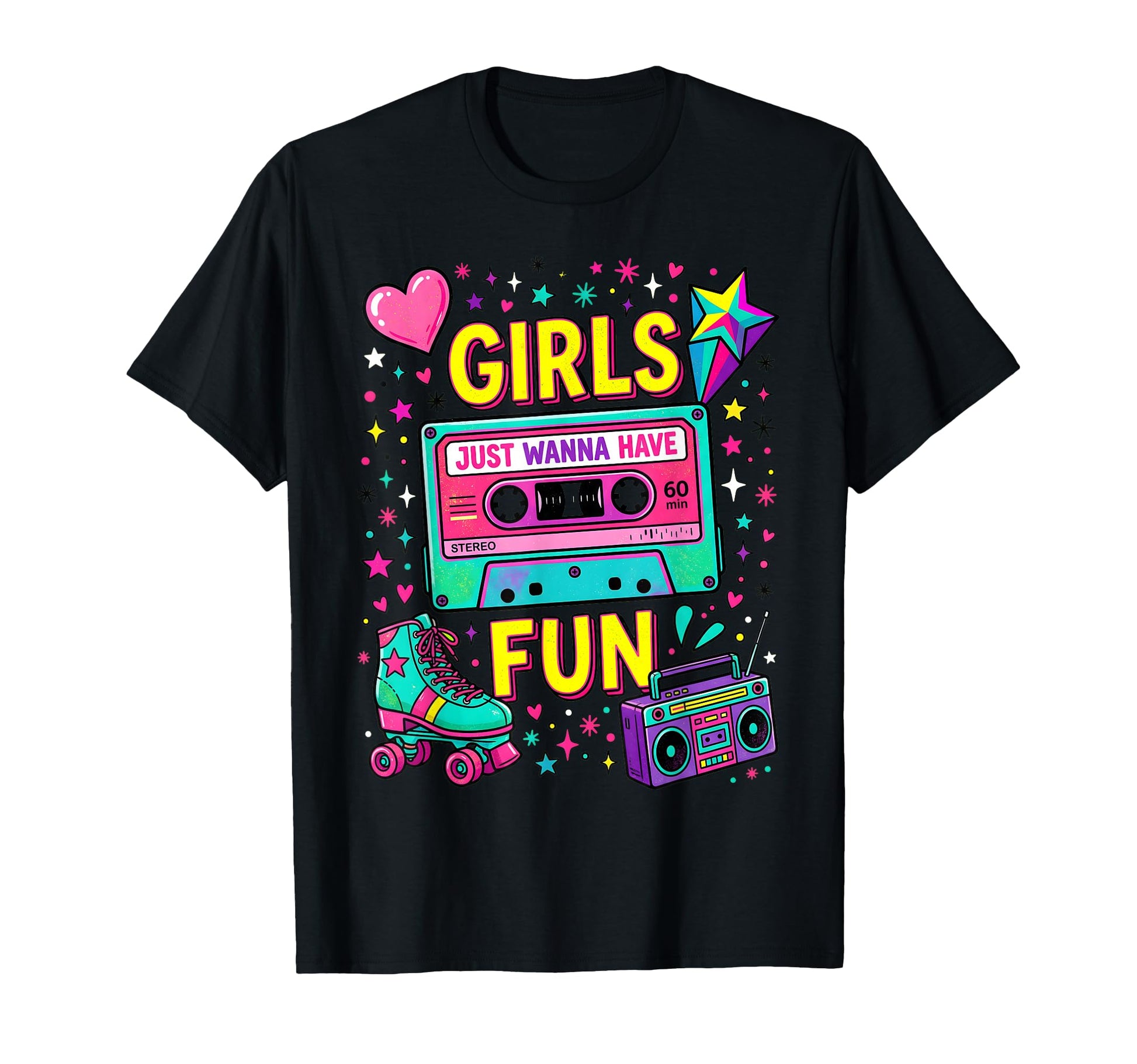 Vibrant 80S Cassette Tape And Roller T-Shirt - Minimalist Print Unisex - T-Shirt, Sweatshirt, Hoodie
