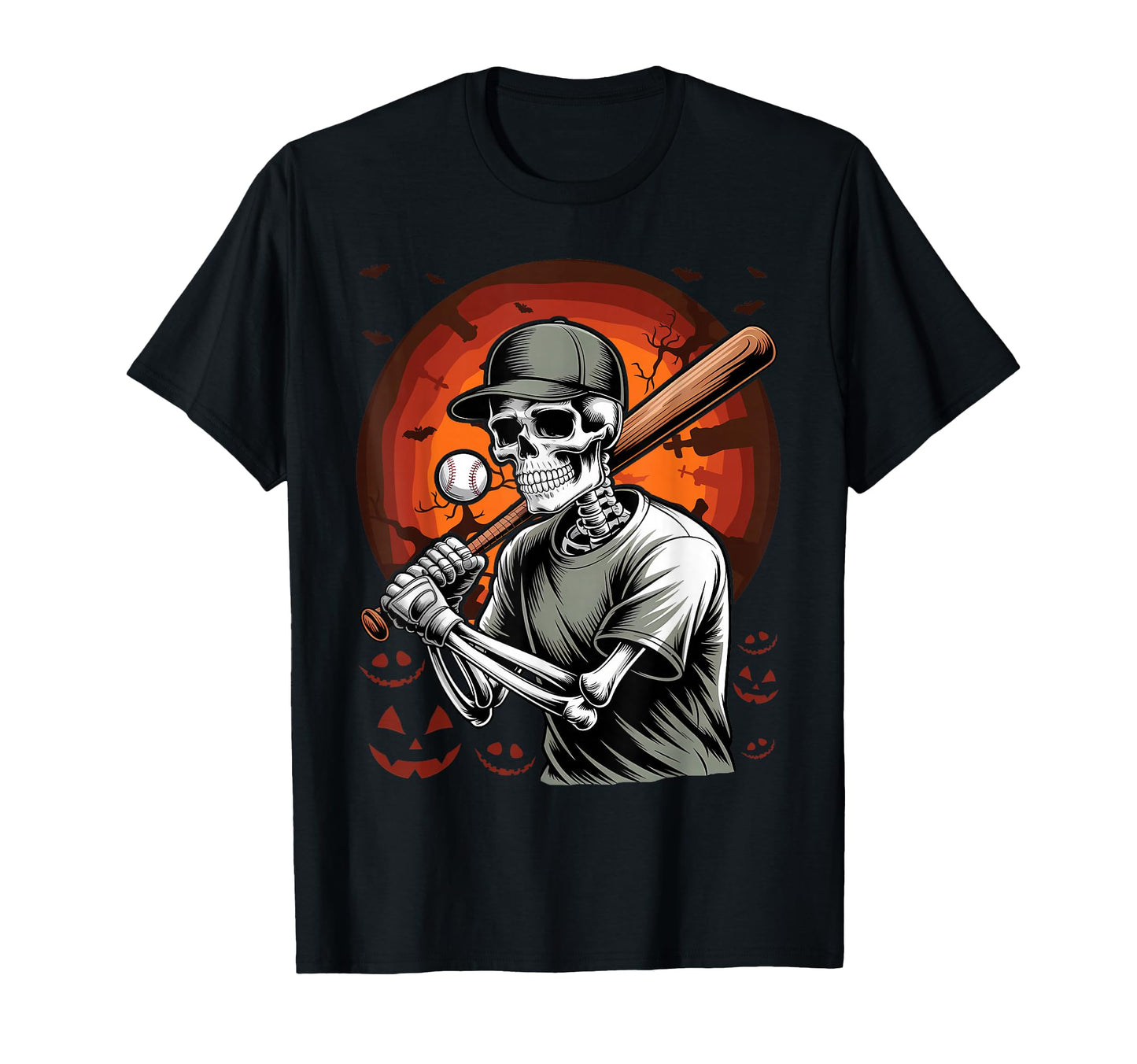 Skeleton Playing Baseball Halloween T-Shirt - Trendy Graphic Men Women - T-Shirt, Sweatshirt, Hoodie