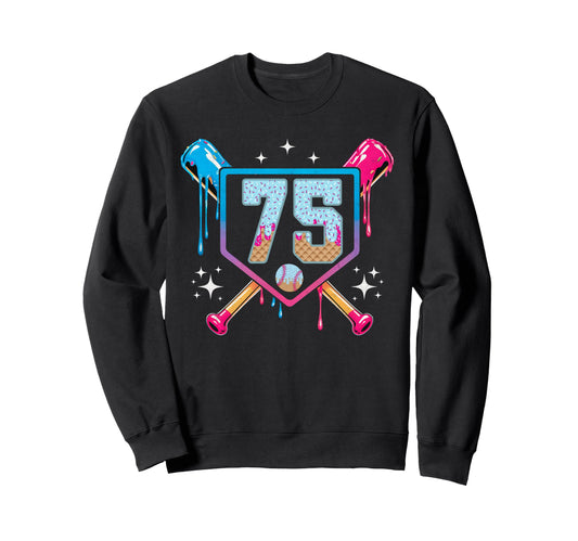 Baseball 75 Year Old Ice Cream Drip Sweatshirt - Trendy Graphic for Adults - T-Shirt, Sweatshirt, Hoodie