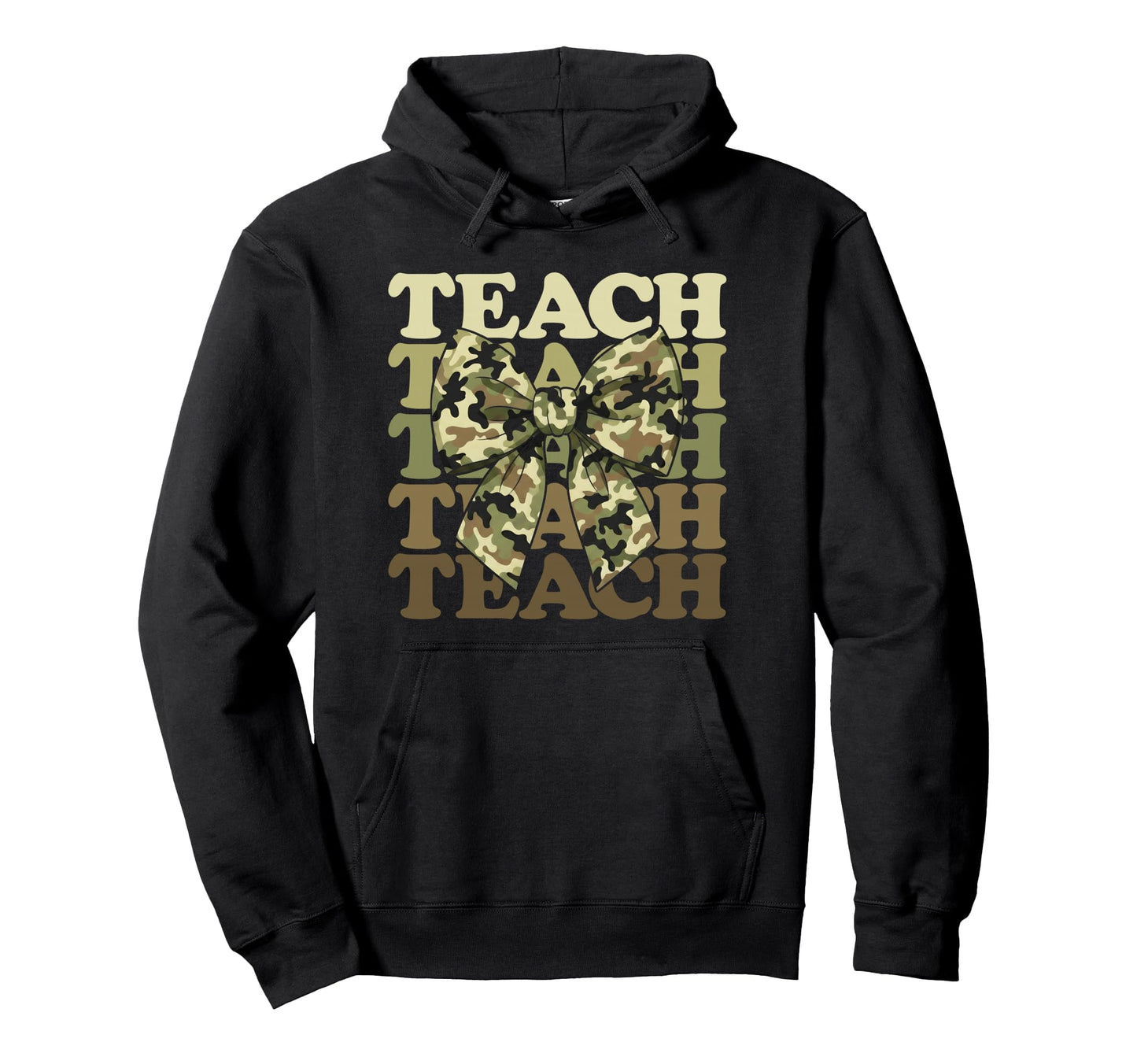Camo Teach Coquette Bow Groovy Hoodie - Casual Everyday Wear Men Women - T-Shirt, Sweatshirt, Hoodie