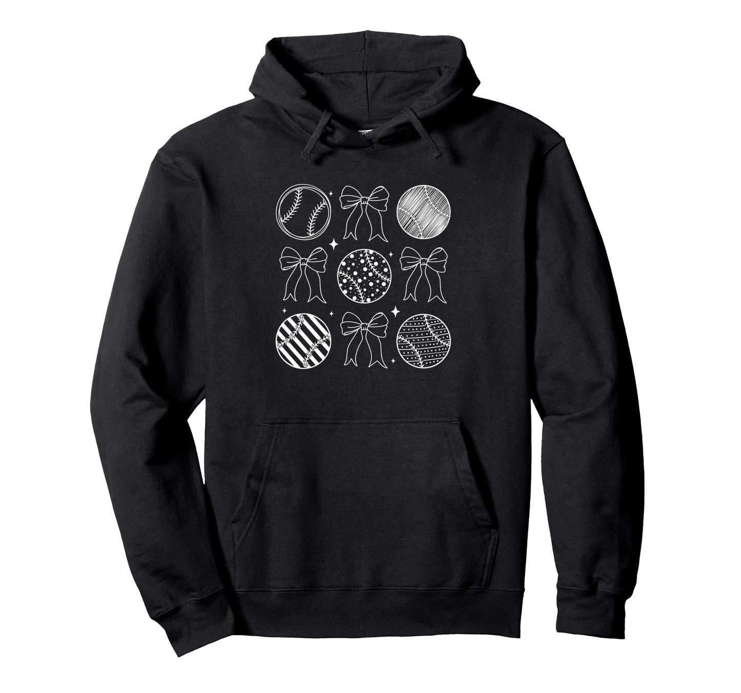 Chic Baseball Bows Patterned Elegance Hoodie - Fun Novelty Design Unisex - T-Shirt, Sweatshirt, Hoodie