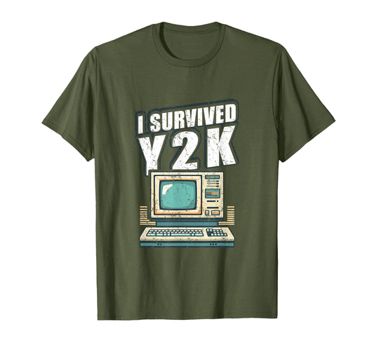 Aesthetic I Survived Y2K Computer T-Shirt - Fun Novelty Design Men Women - T-Shirt, Sweatshirt, Hoodie
