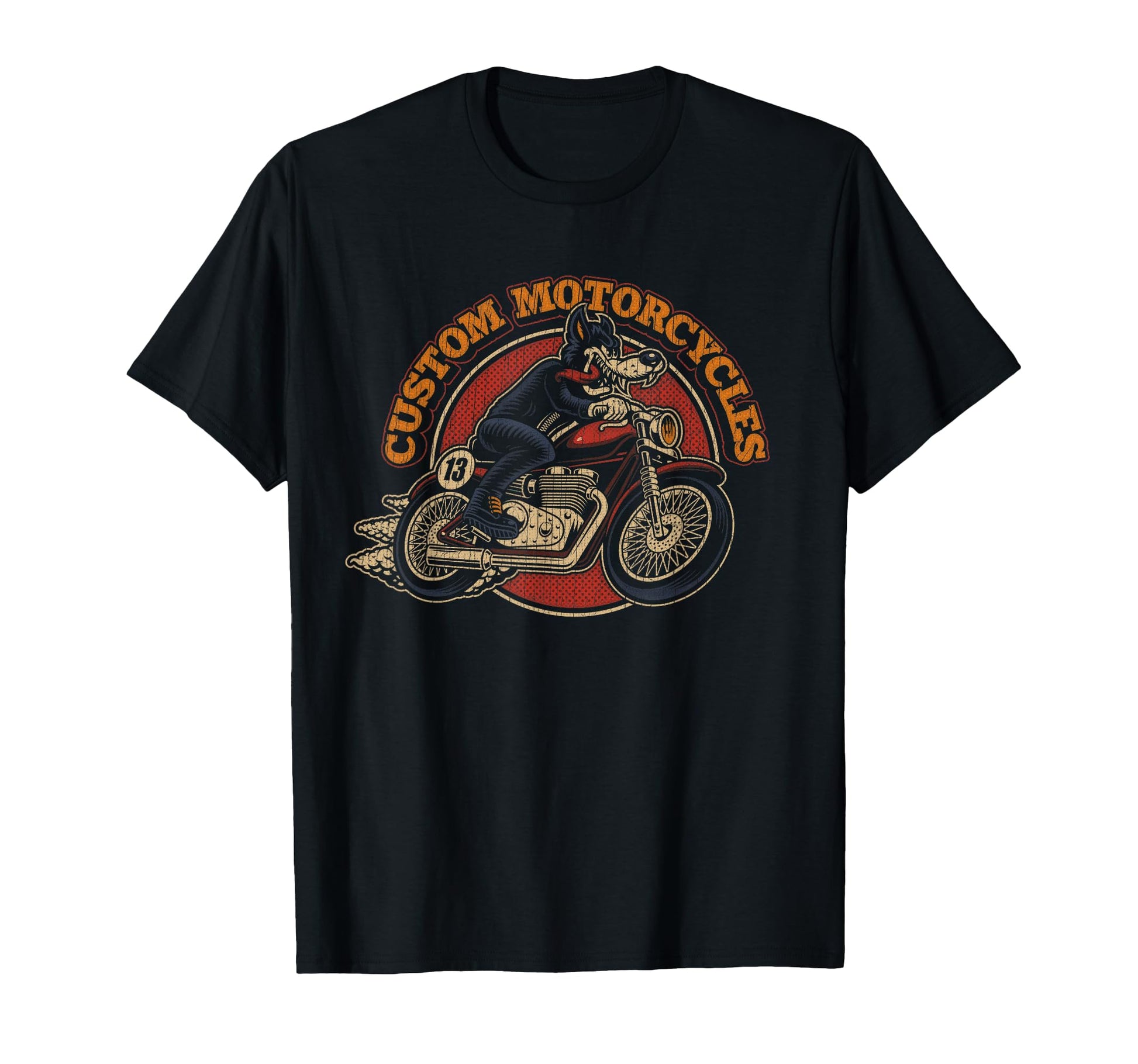 Custom Motorcycles Biker Lowbrow Wolf T-Shirt - Unique Graphic Unisex - T-Shirt, Sweatshirt, Hoodie