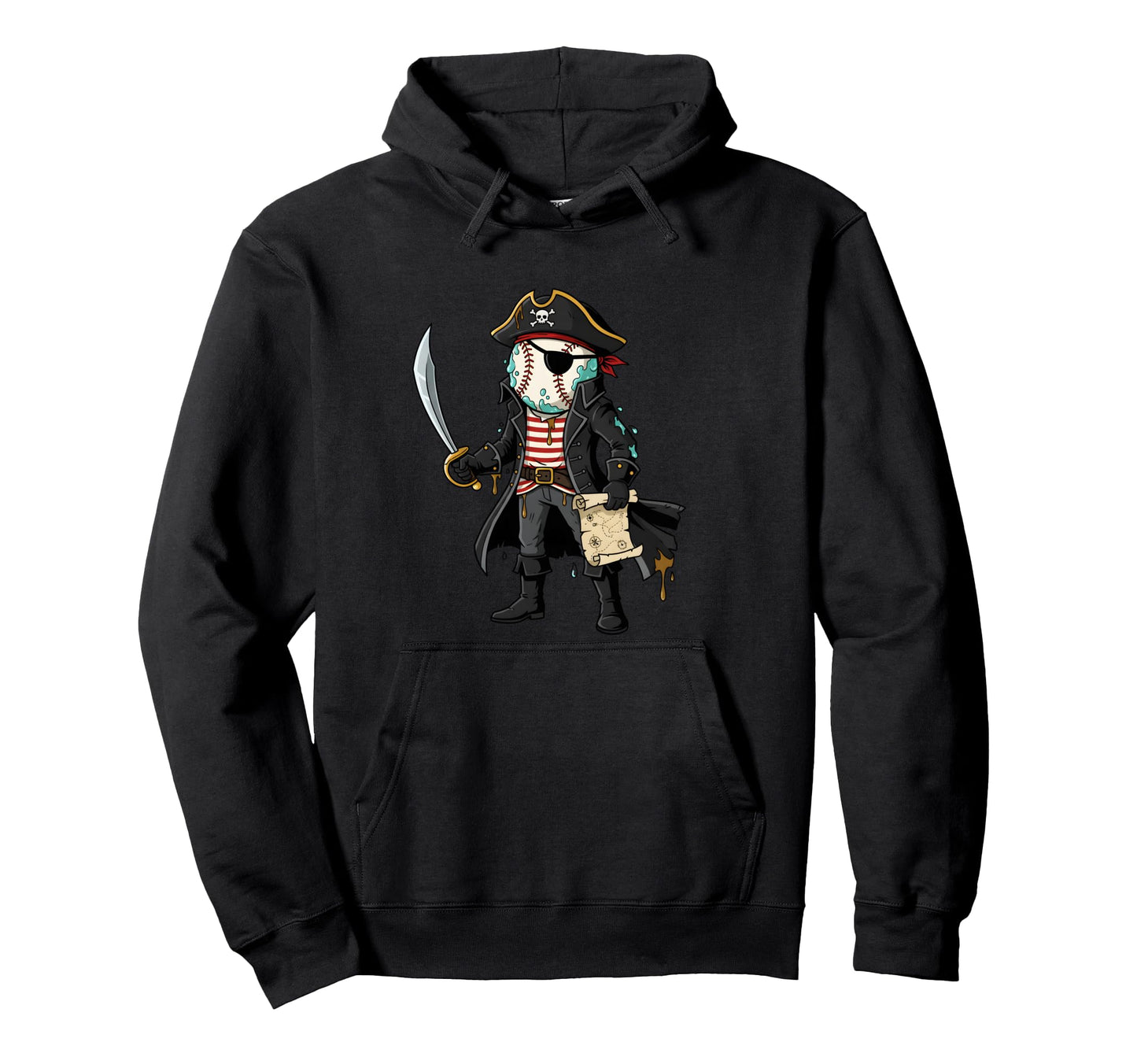 Pirate Baseball Skull Eye Patch Sword Map Hoodie - Unique Graphic Unisex - T-Shirt, Sweatshirt, Hoodie