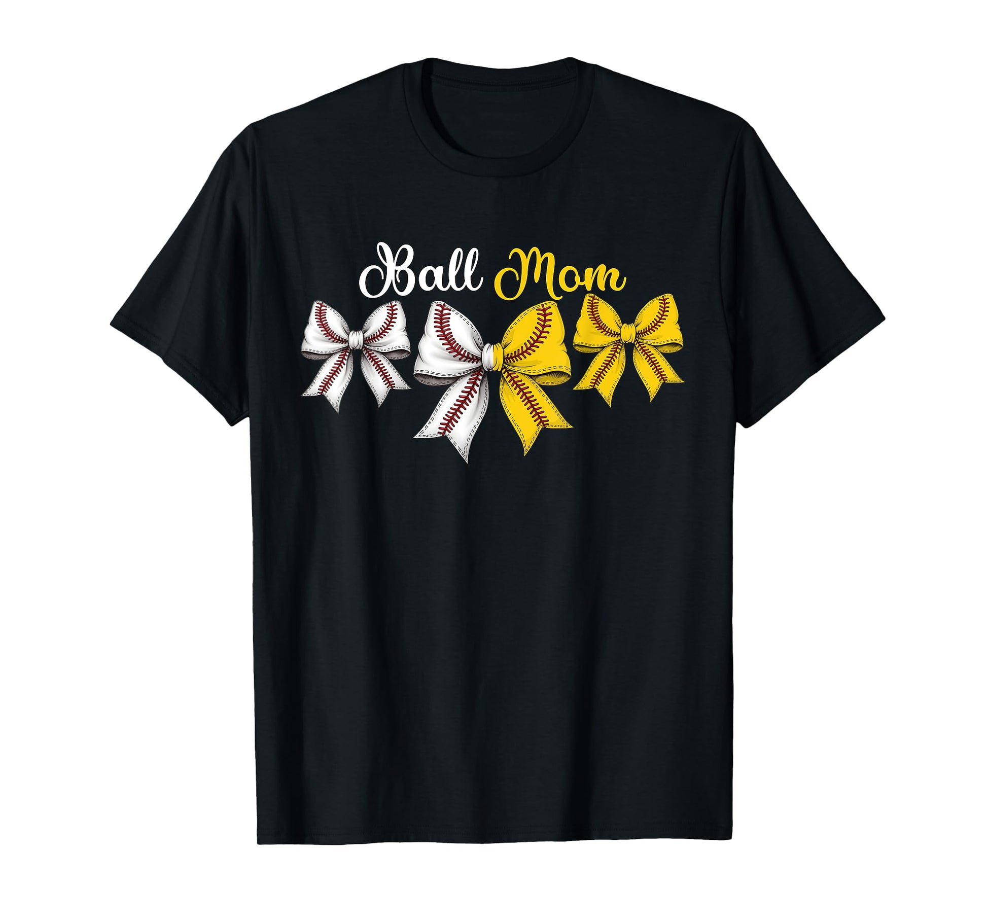 Ball Mom Bow Baseball Softball Laces T-Shirt - Graphic Print for Adults - T-Shirt, Sweatshirt, Hoodie