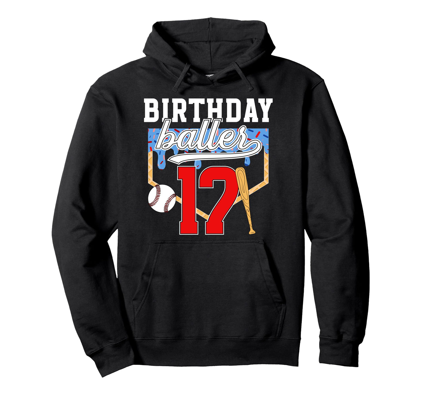 17Th Baseball Birthday 17 Year Old Hoodie - Unique Graphic for Adults - T-Shirt, Sweatshirt, Hoodie