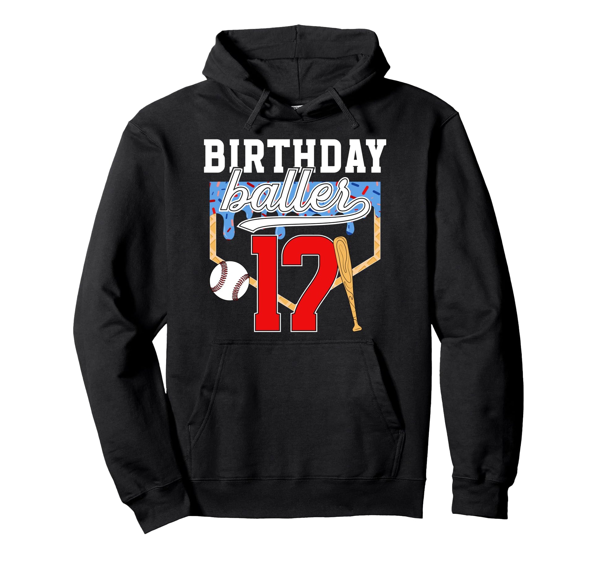 17Th Baseball Birthday 17 Year Old Hoodie - Unique Graphic for Adults - T-Shirt, Sweatshirt, Hoodie