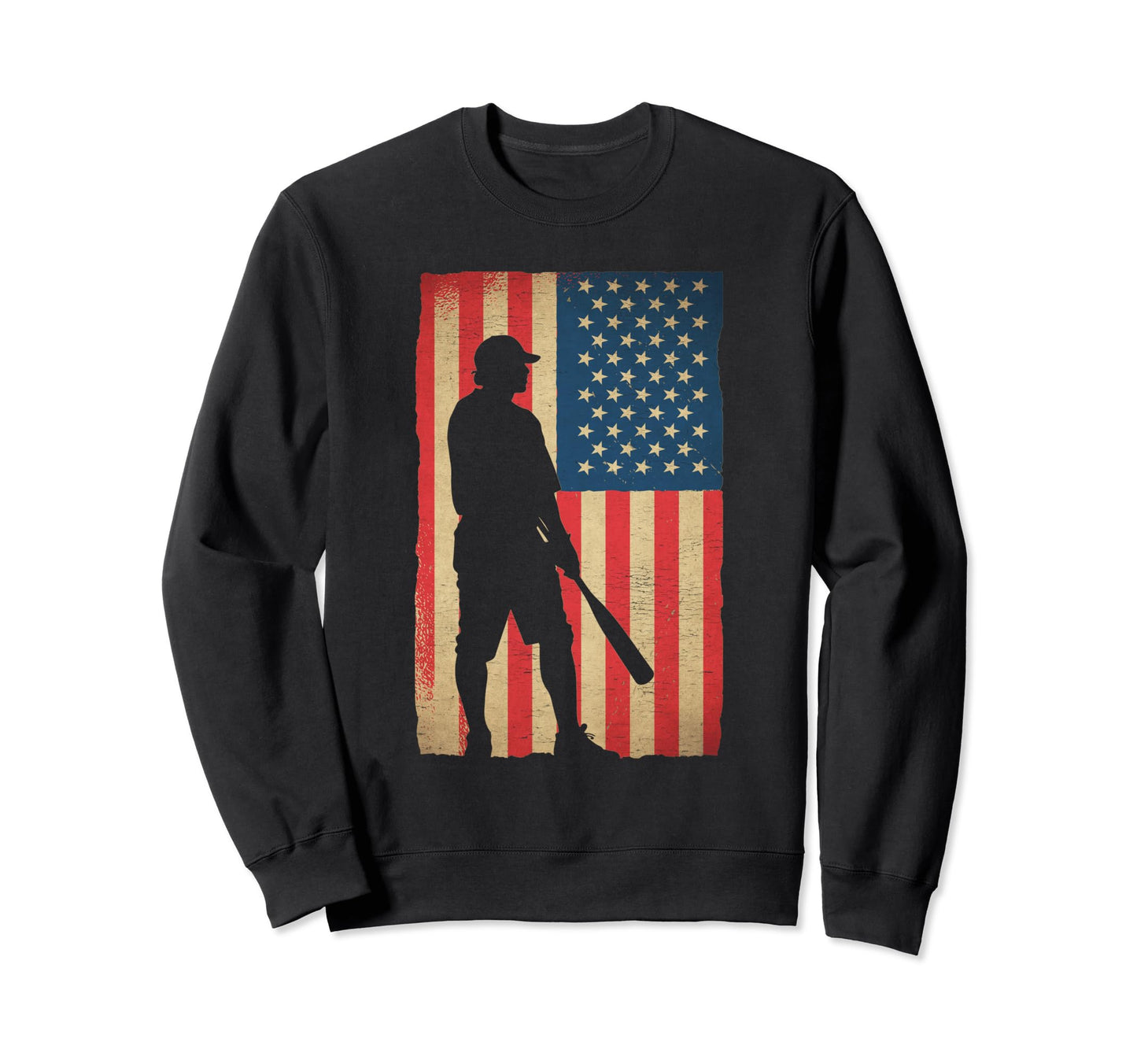 Baseball Player American Flag Sweatshirt - Fun Novelty Design for Adults - T-Shirt, Sweatshirt, Hoodie