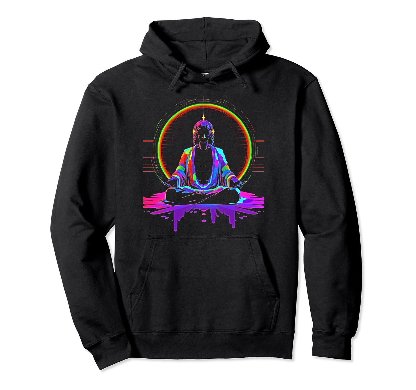 Synthwave Alien Buddha Cyberpunk 80S Hoodie - Minimalist Print for Adults - T-Shirt, Sweatshirt, Hoodie