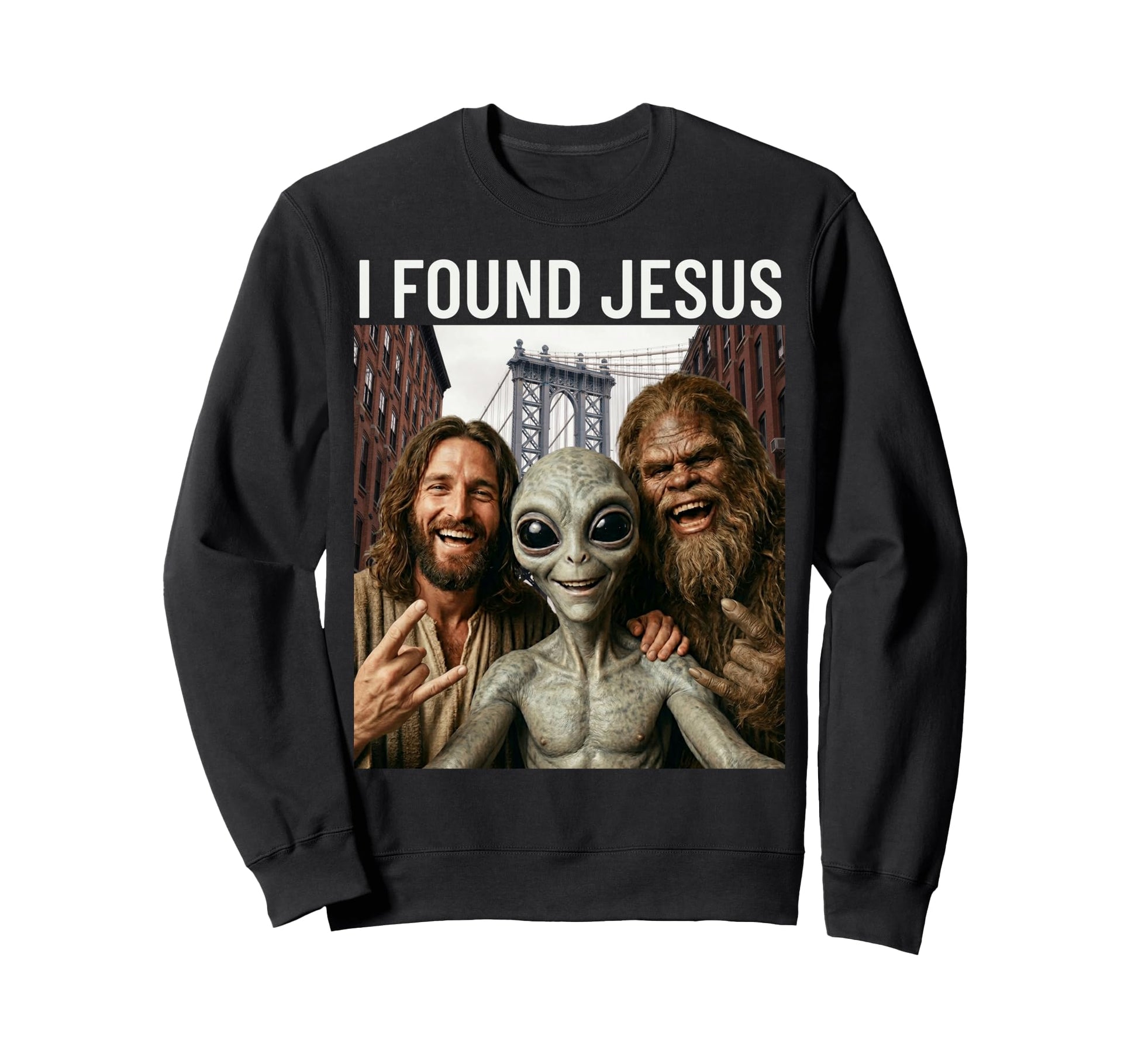 Funny Bigfoot Alien Jesus Rock Hand Sweatshirt - Novelty Apparel Unisex - T-Shirt, Sweatshirt, Hoodie