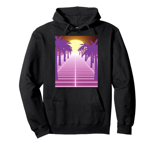 80S Vaporwave Palm Trees Sunset Hoodie - Casual Everyday Wear Men Women - T-Shirt, Sweatshirt, Hoodie