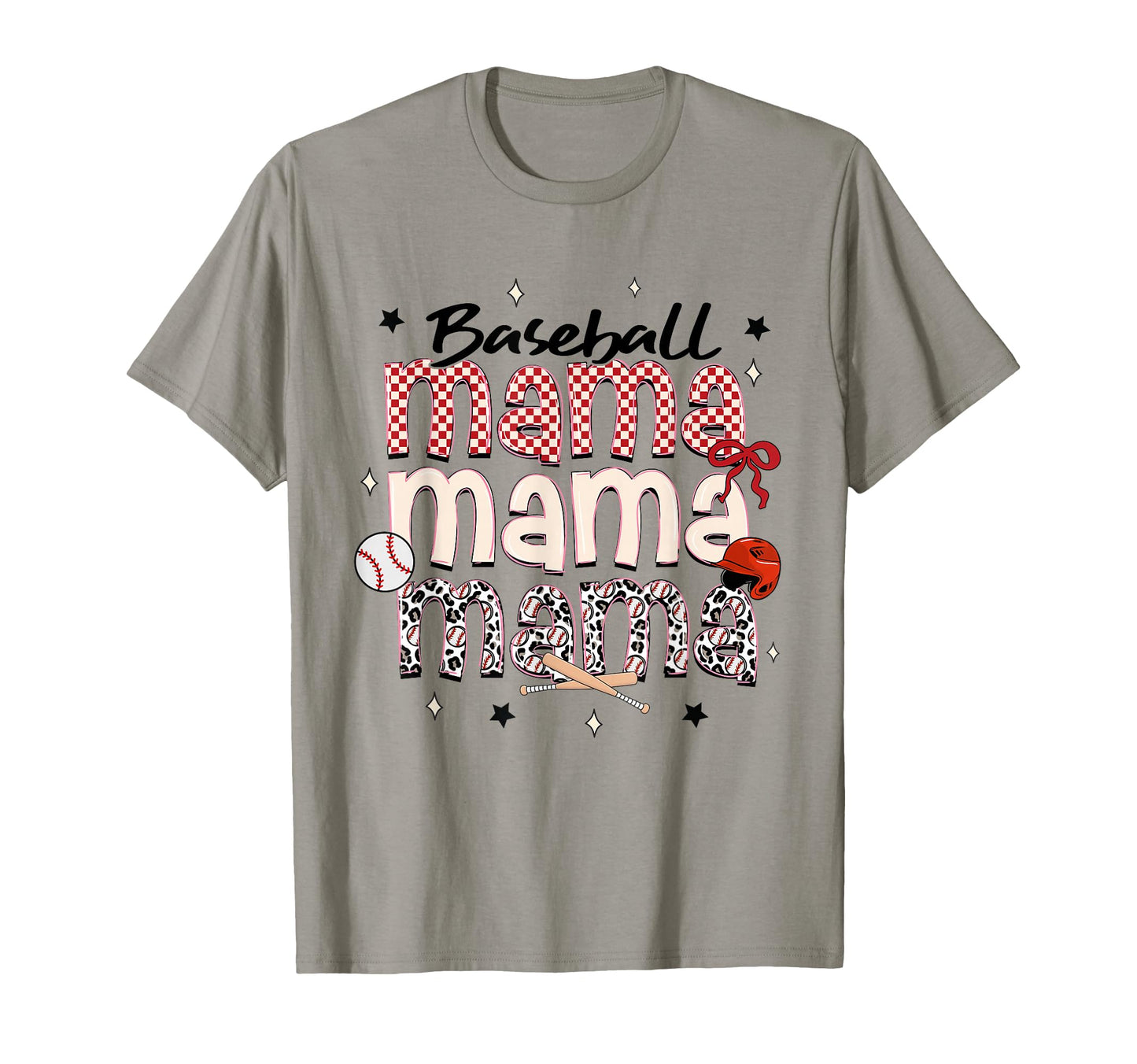 Baseball Mama Bow Checkered T-Shirt - Aesthetic Graphic for Adults - T-Shirt, Sweatshirt, Hoodie