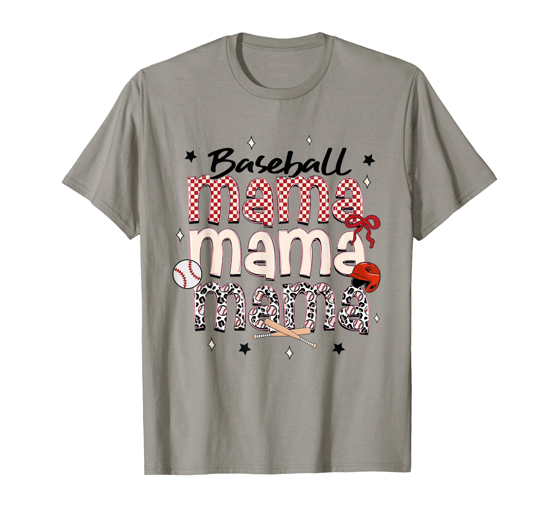 Baseball Mama Bow Checkered T-Shirt - Aesthetic Graphic for Adults - T-Shirt, Sweatshirt, Hoodie