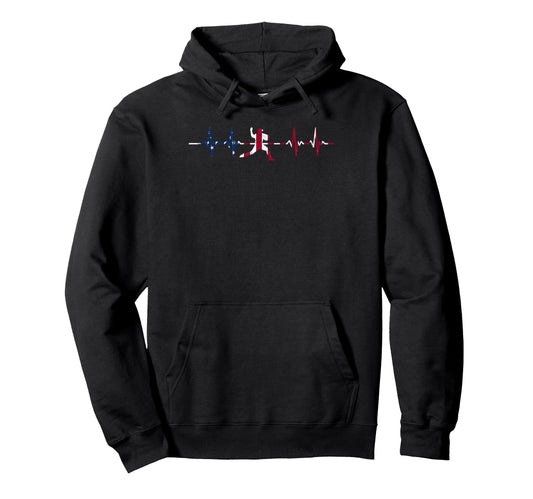 Baseball Heartbeat Us Flag Player Coach Hoodie - Trendy Graphic Men Women - T-Shirt, Sweatshirt, Hoodie