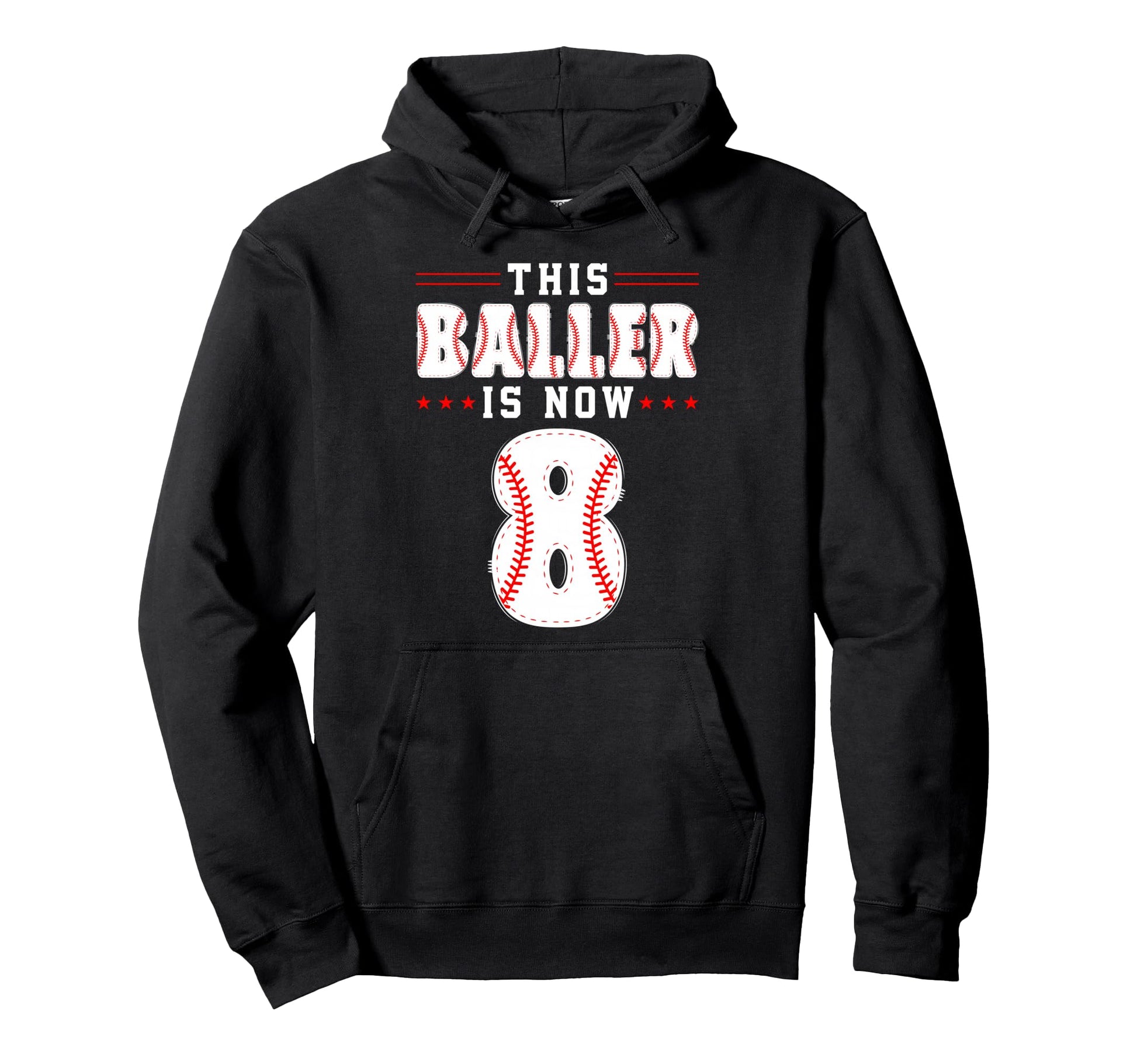 8Th Birthday Baseball Lover This Baller Is Hoodie - Unique Graphic Unisex - T-Shirt, Sweatshirt, Hoodie