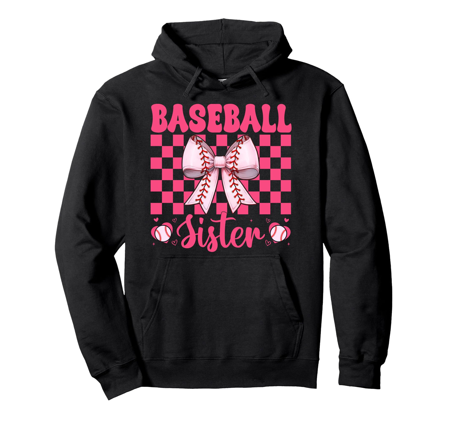 Baseball Sister Baseball Coquette Bow Hoodie - Unique Graphic Men Women - T-Shirt, Sweatshirt, Hoodie