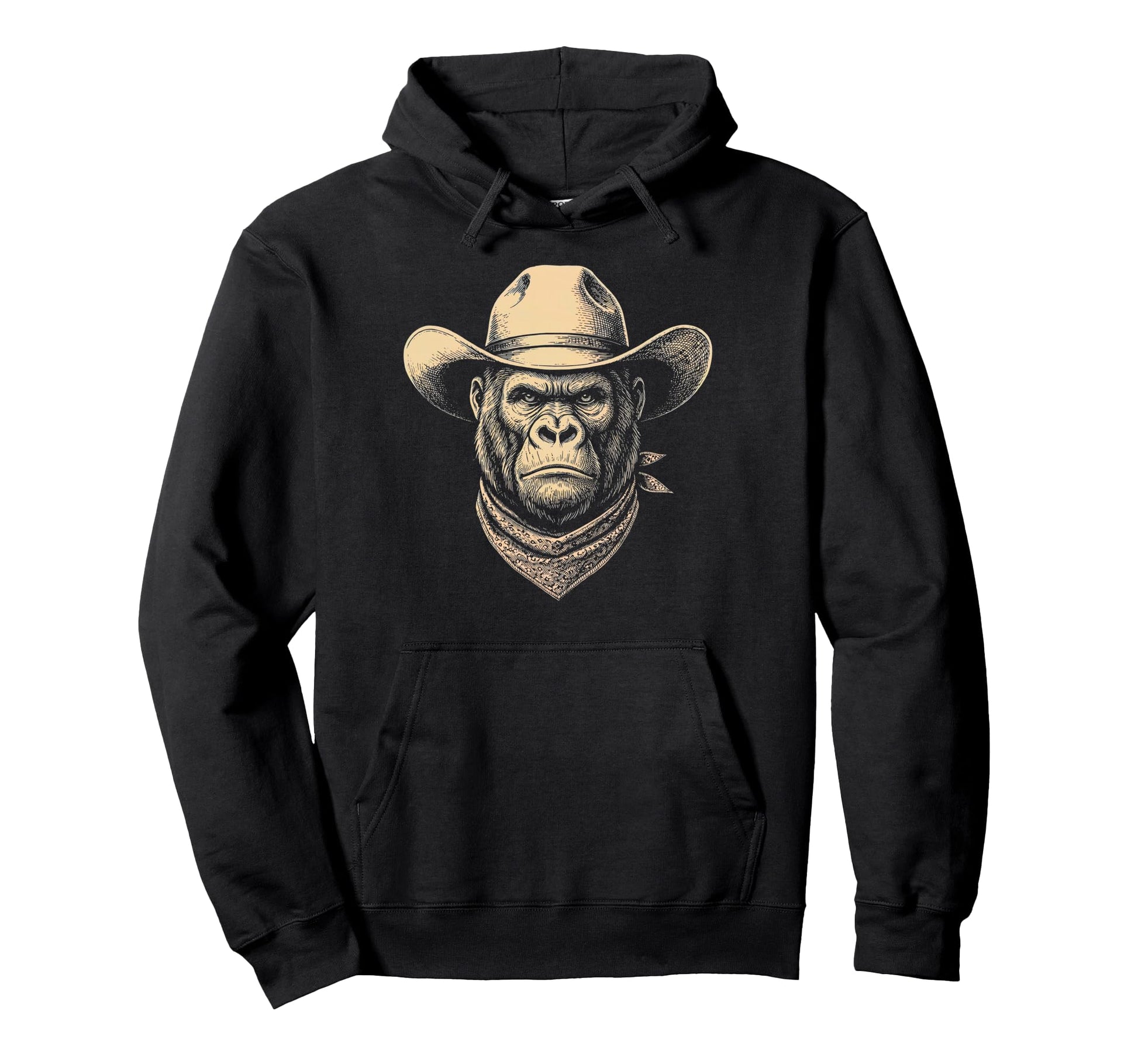 Gorilla Cowboy Hat Bandana Western Hoodie - Graphic Print for Adults - T-Shirt, Sweatshirt, Hoodie