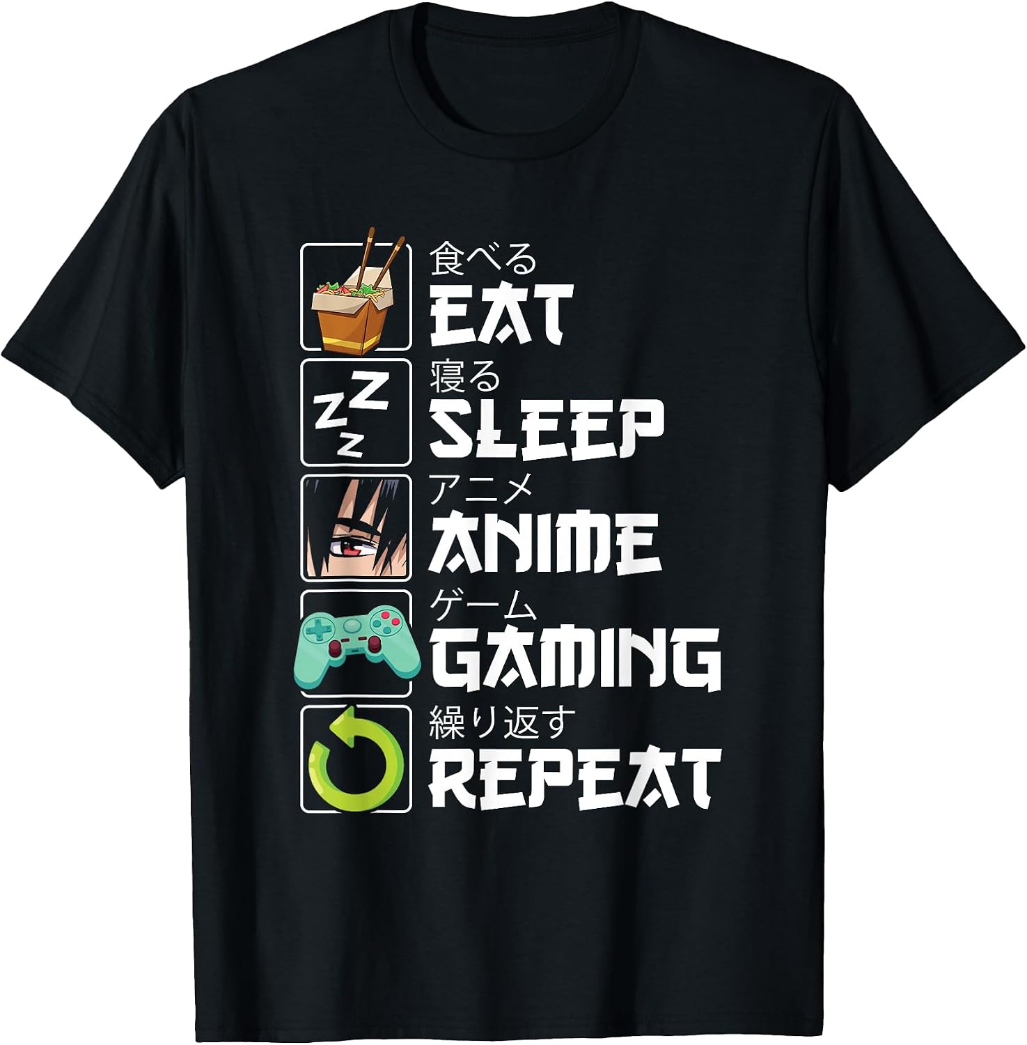 Eat Sleep Anime Gaming Repeat Kawaii Otaku Manga - Adult & Kids T-Shirts, Sweatshirts & Hoodies apparel design preview 1